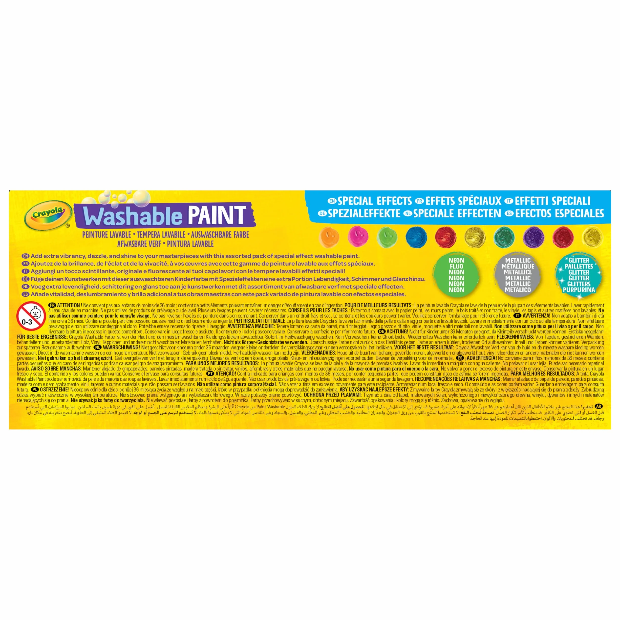 CRAYOLA 10 Gouaches lavables Effets spéciaux Neon Glitter Metal 59 ml Lot de 10