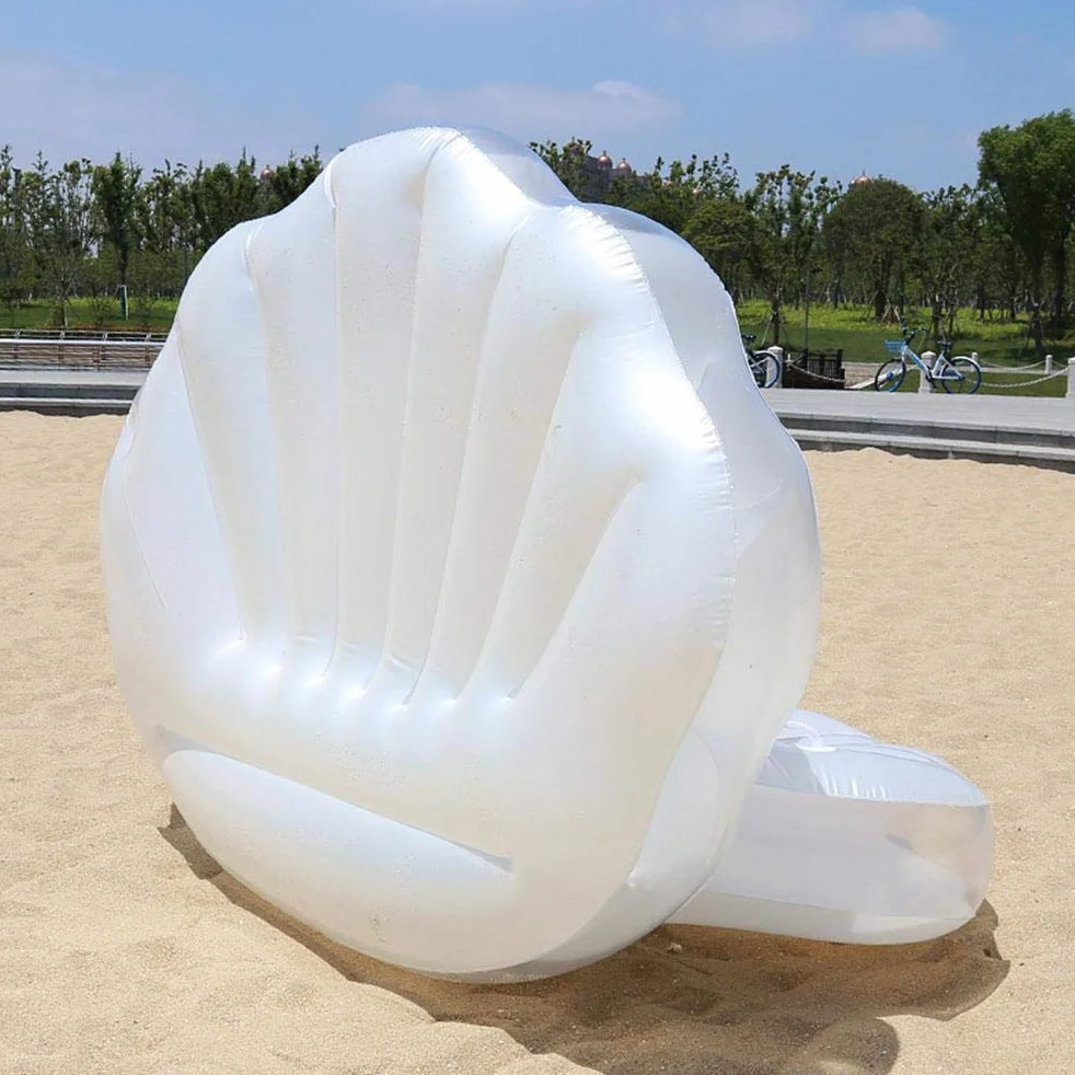 Flotteur gonflable en coquillages géants avec boule de perles, nacre, chaise de radeau flottante pour piscine, fête d'été, plage, 160 x 130 x 130 cm