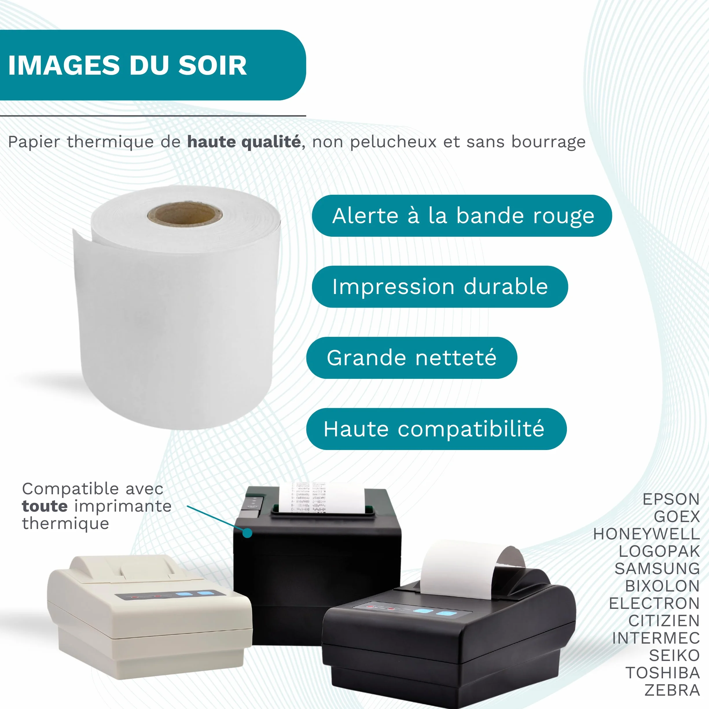 Rouleaux Papier Thermique 80x80x12 mm 50 Bobines Sans BPA 60 g 50 Mètres pour Imprimante Ticket Caisse