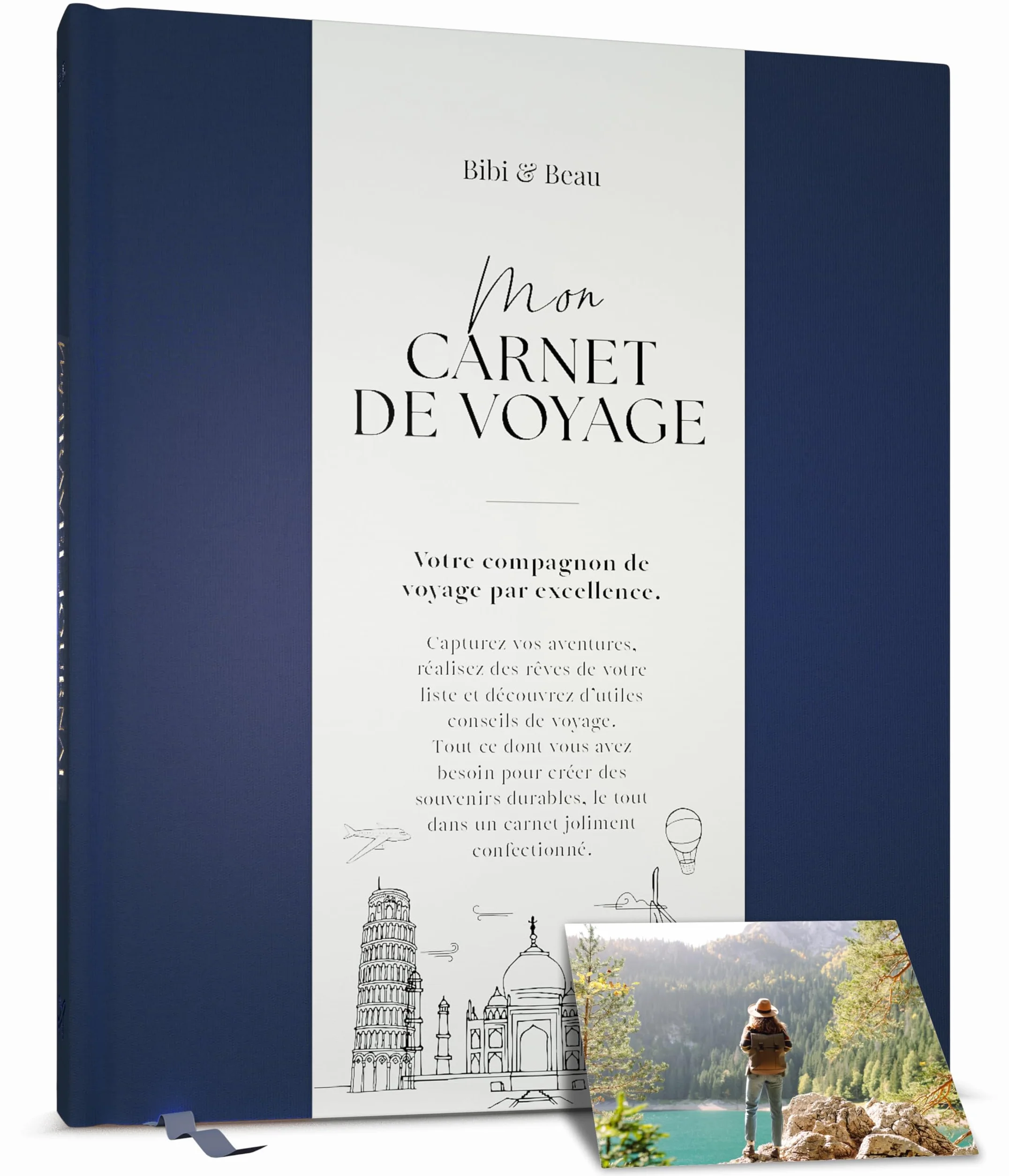 Carnet de Voyage à Remplir Journal de Voyage Cahier de Voyage Livre de Souvenirs Adulte Bucket List 16 Voyages Bleu marine