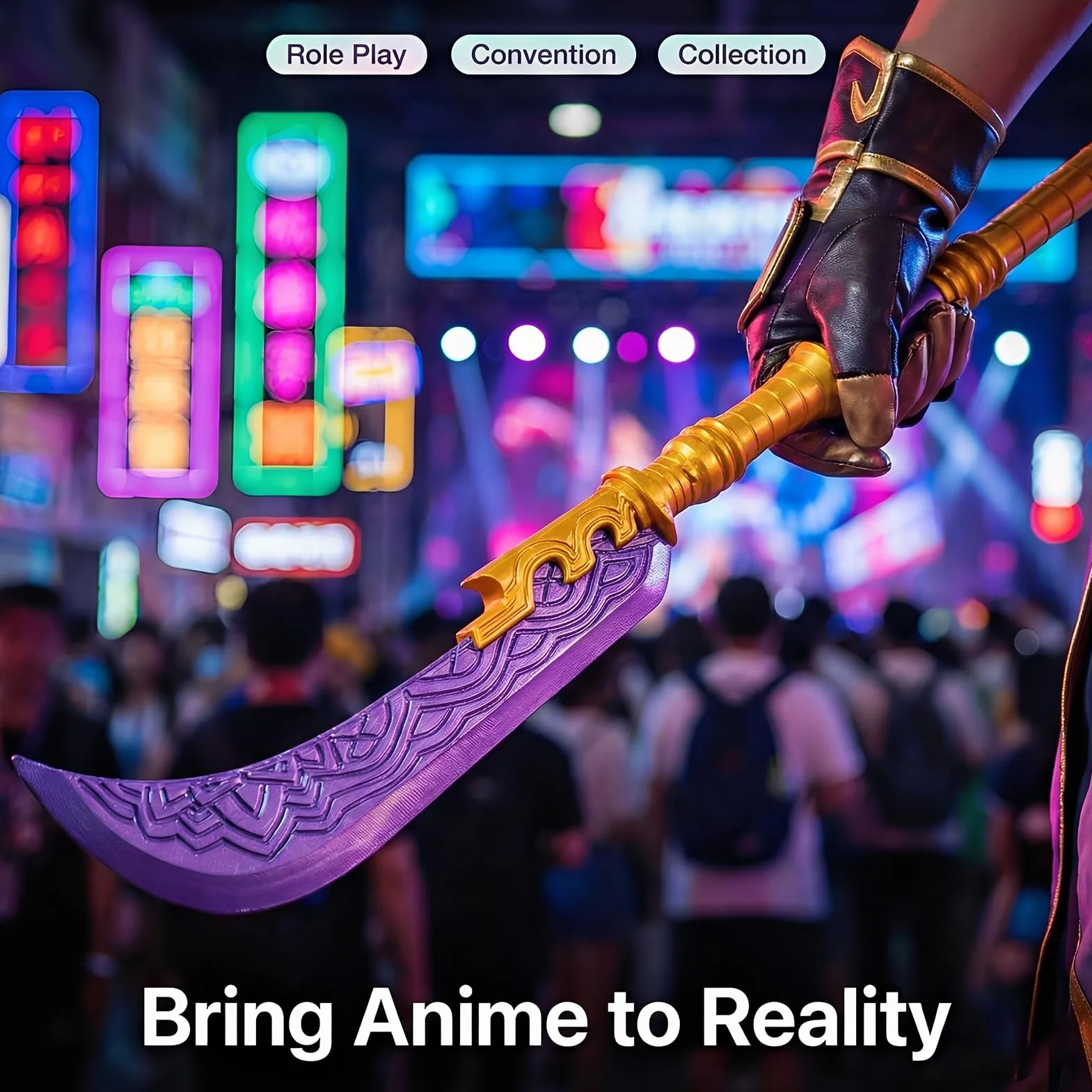 Elprico Épée de Cosplay PLA 25 Pouces Réplique d'Épée d'Anime avec Cordon de Suspension