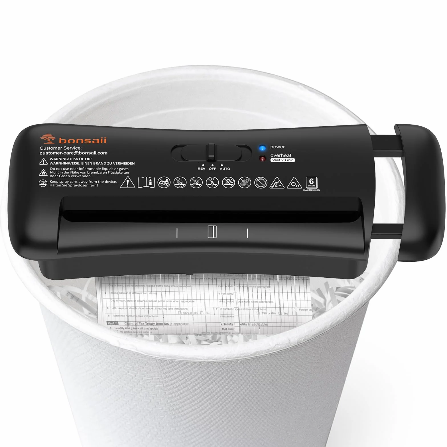 Bonsaii Destructeur de Documents 6 Feuilles Coupe en Bande 6mm S119-A