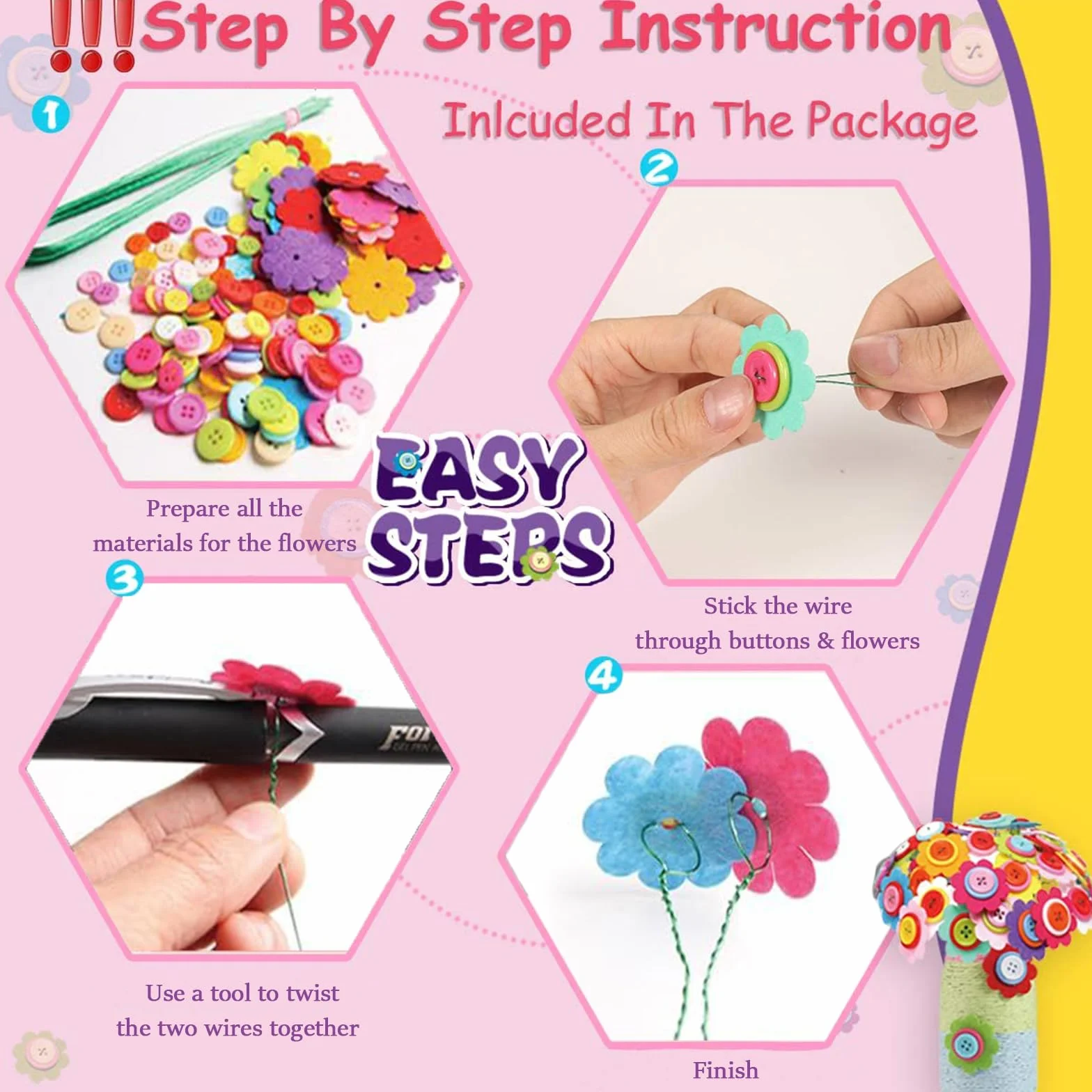 Afufu Kit Travaux Manuels Enfants Arts Créatifs Bouquet Fleurs DIY Jouet Cadeau Filles 5-9 Ans