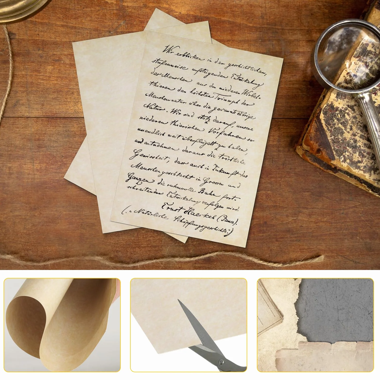 Papier à Lettre Vintage A4, Papier Antique DIN A4 pour Impression Recto Verso, Écrire, Certificats DIY (Jaune pâle)