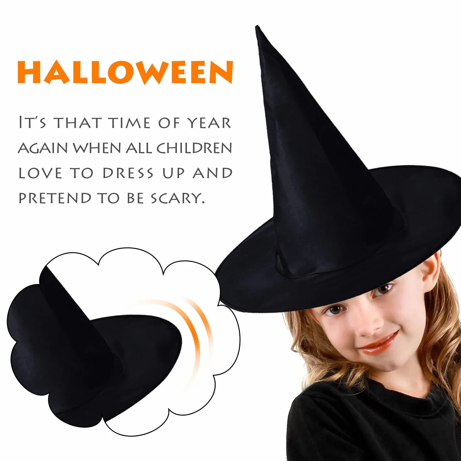 TSHAOUN Chapeau de sorcière noir pliable Halloween fête costumée