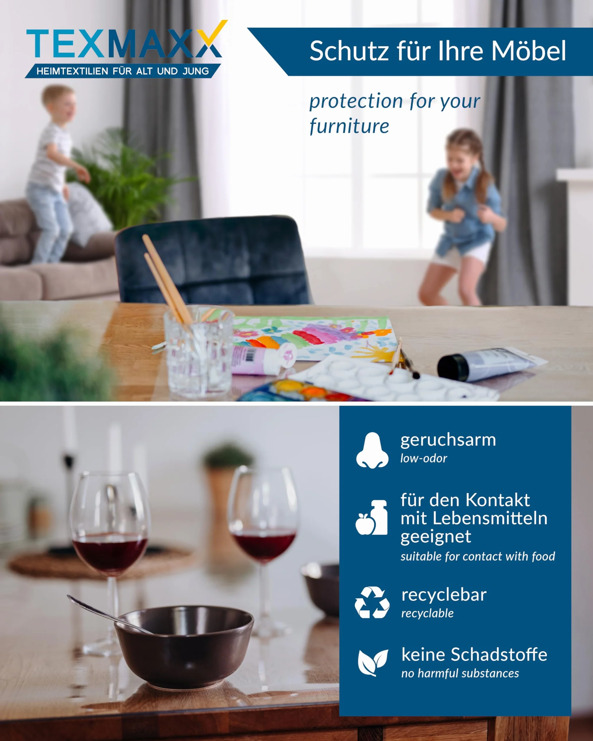 TEXMAXX Protection Table Transparent 2mm Bord biseauté Film PVC 90 x 160 cm