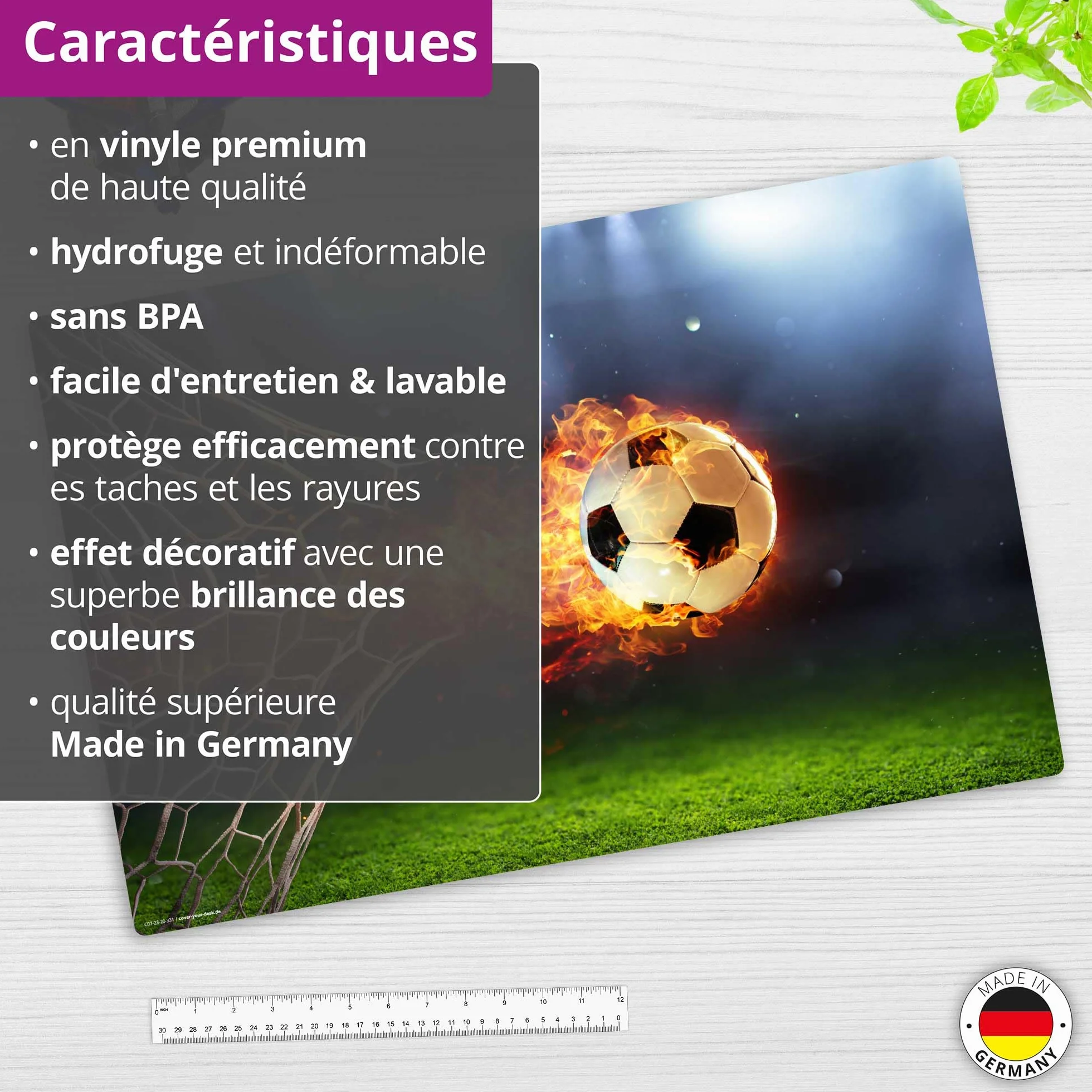 Sous-main effaçable enfants ballon football flamboyant queue feu 60 x 40 cm vinyle Allemagne