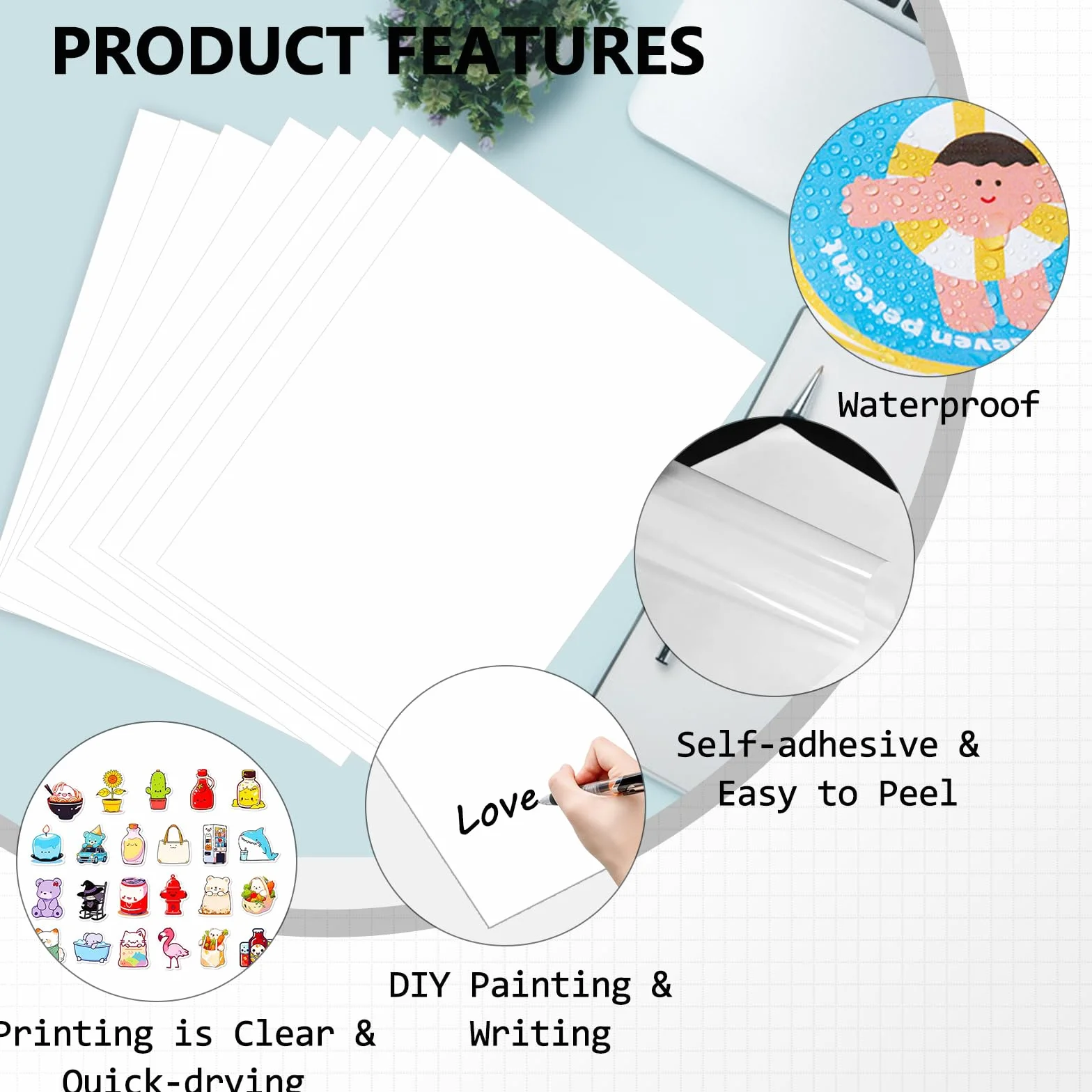 Kit Feuille Transparent Autocollant 50 Pièces, Stickers Vinyle Imprimable pour Imprimante Jet d'Encre et Laser