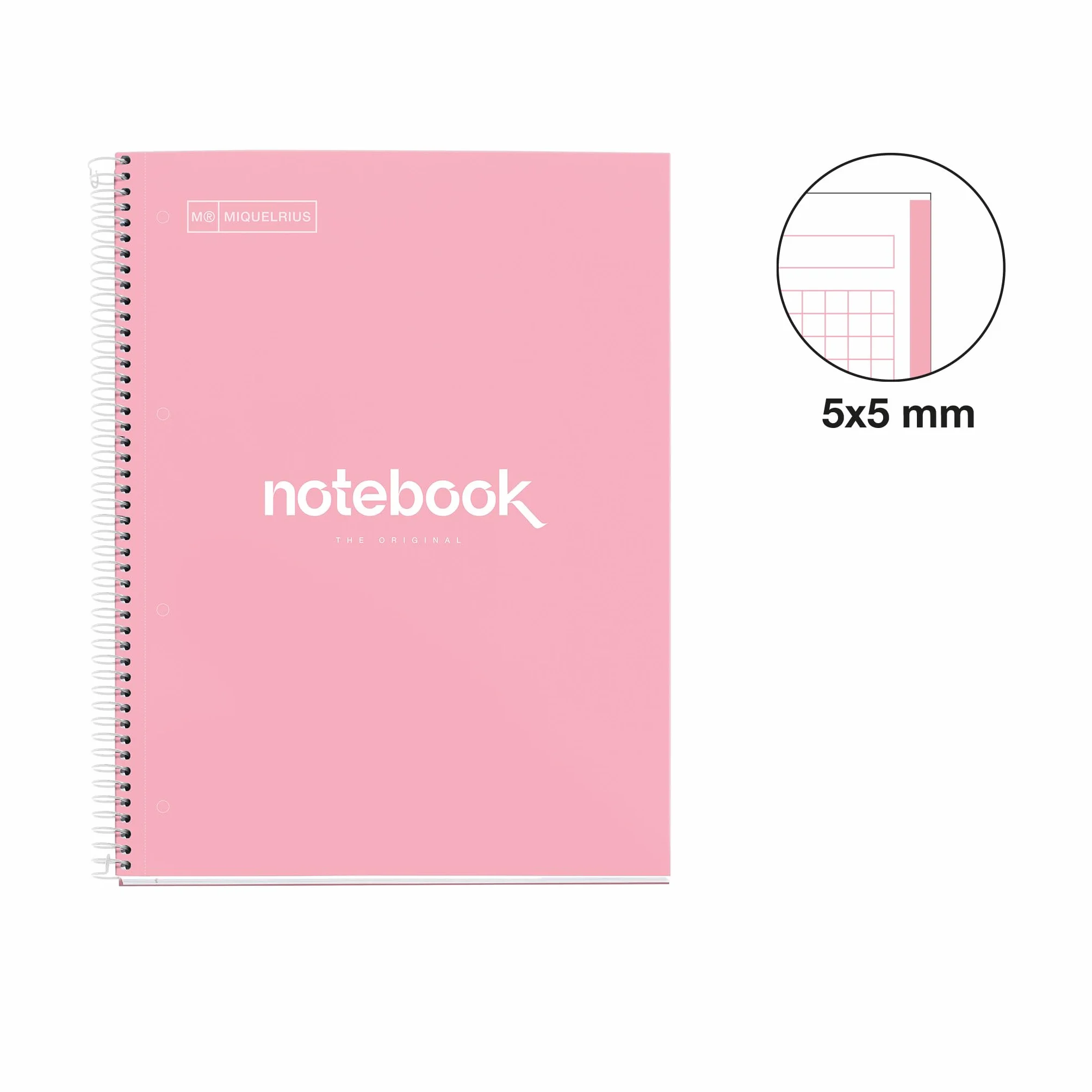 Miquelrius Cahier A4 à Spirale Emotions 80 Feuilles 90 g/m² Petits Carreaux 5 mm Couverture Rigide Rose