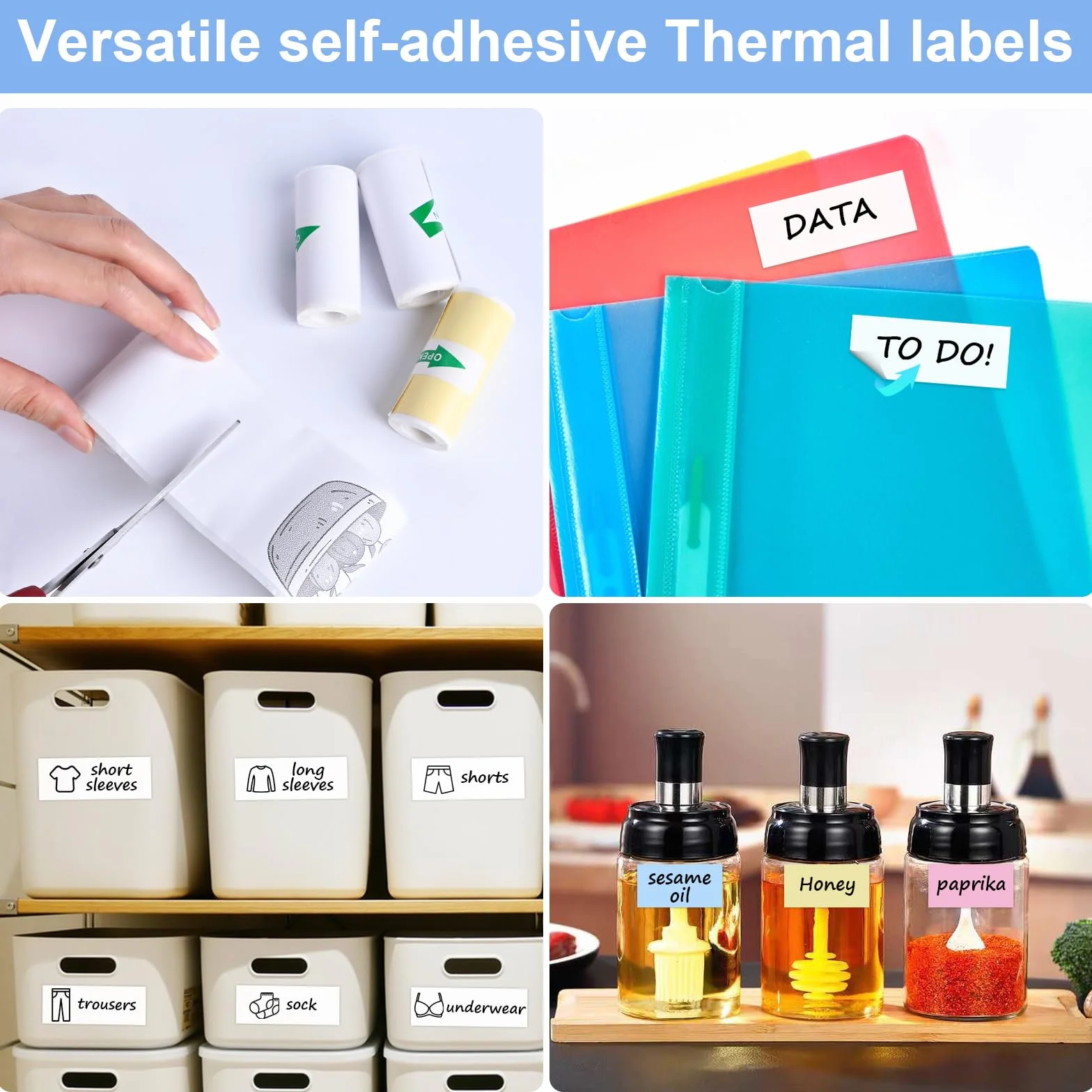 Papier Thermique Auto-adhésif Blanc 57x25mm 10 Rouleaux pour Mini Imprimante Sans Encre