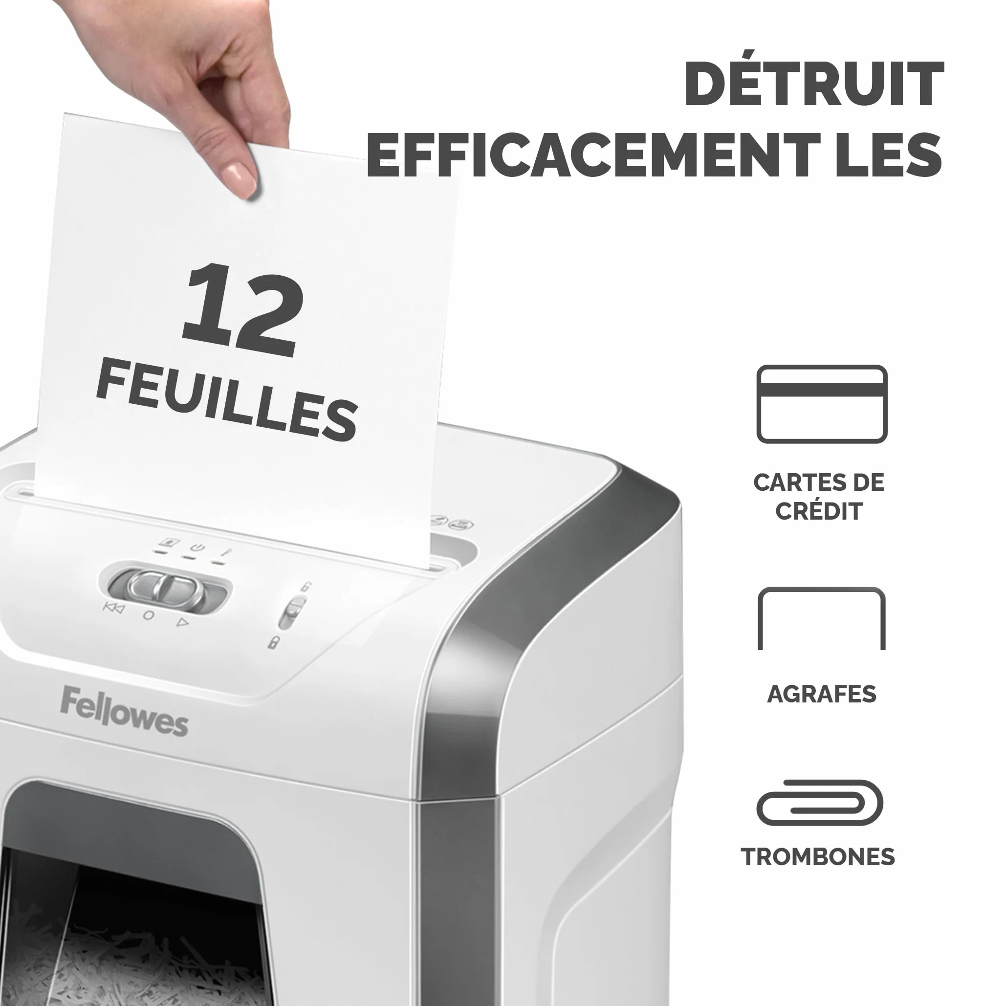 Fellowes Powershred FS-12C Destructeur de Documents Coupe Croisée 12 Feuilles Corbeille 19L Sécurité DIN P4