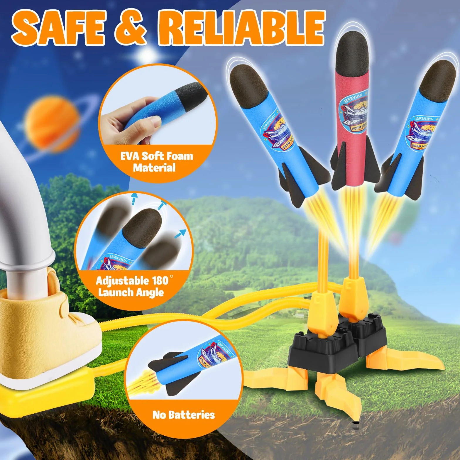 Lot de 6 lanceurs de fusées en mousse à double joueur, jouet de fusée de jardin pour enfants 3-4 ans
