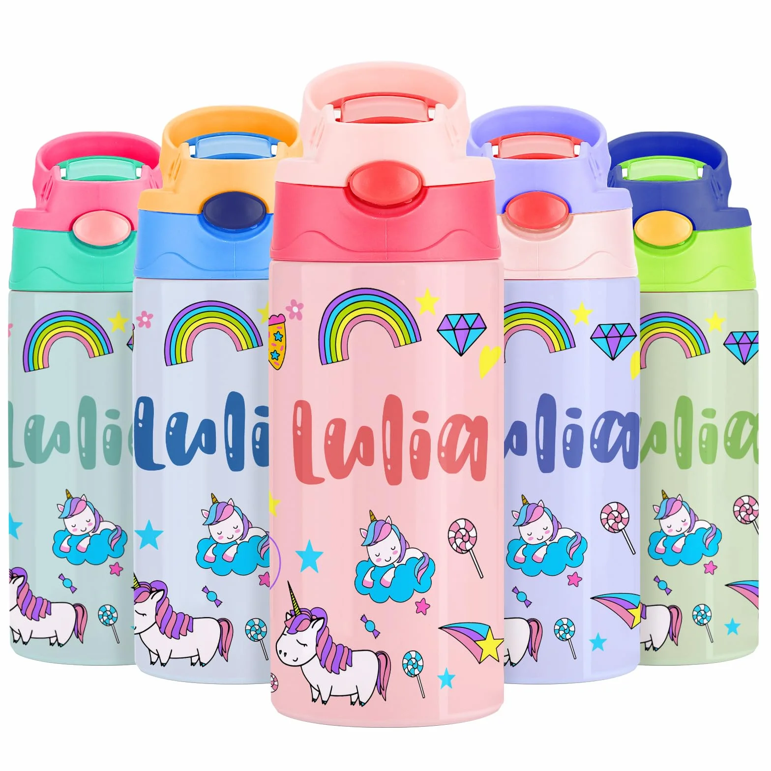 Gourde Isotherme Personnalisable Enfant 350ml Tritan Sans BPA Multicolore