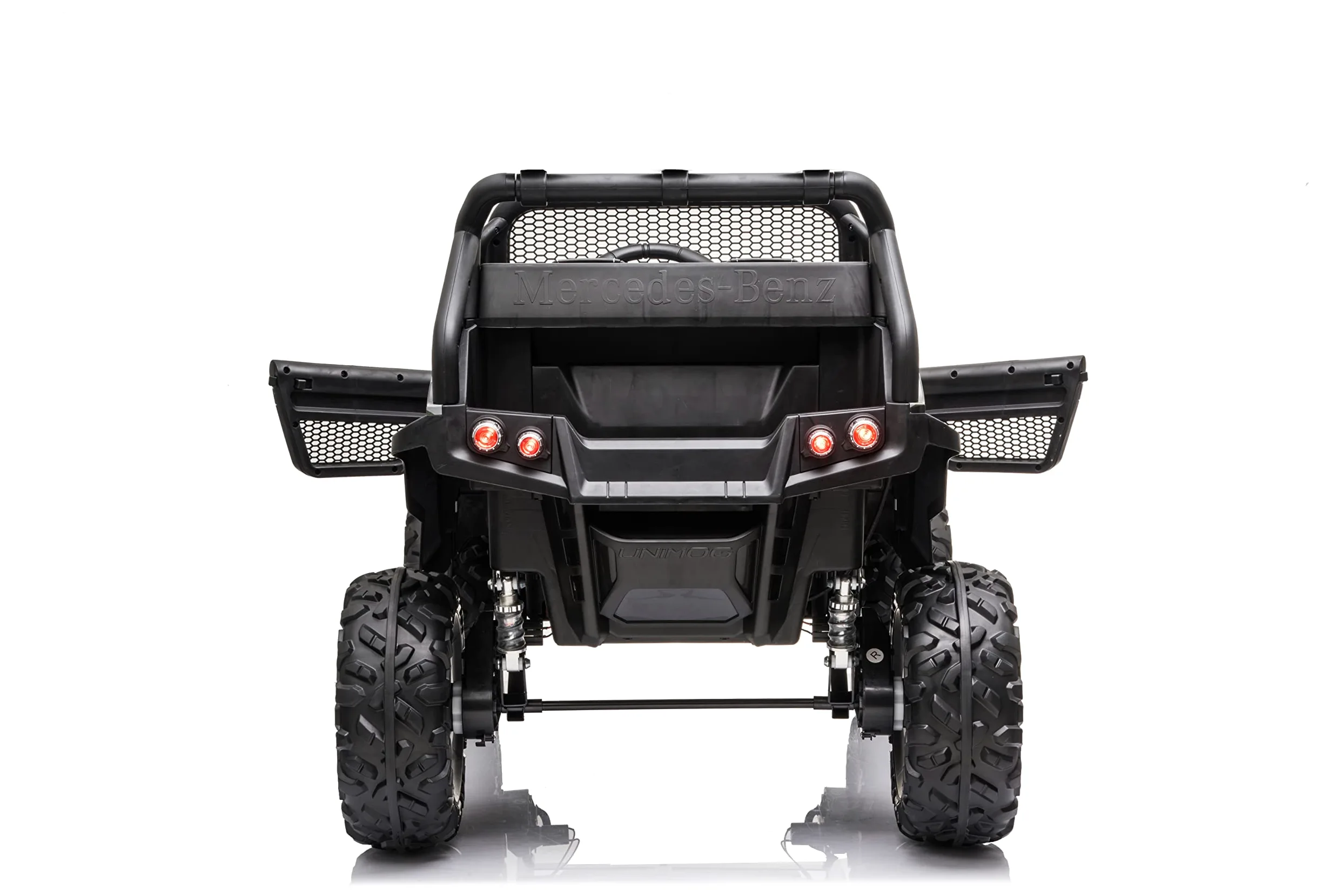 FINOOS Buggy 4x4 Voiture électrique Enfant Mercedes Unimog 12V, avec télécommande 2.4Ghz, Siège en Cuir et Roues en Gomme (EVA) 4 x Moteur 12V 45W, Batterie: 12V10Ah, 1-5 Ans (Camouflage)