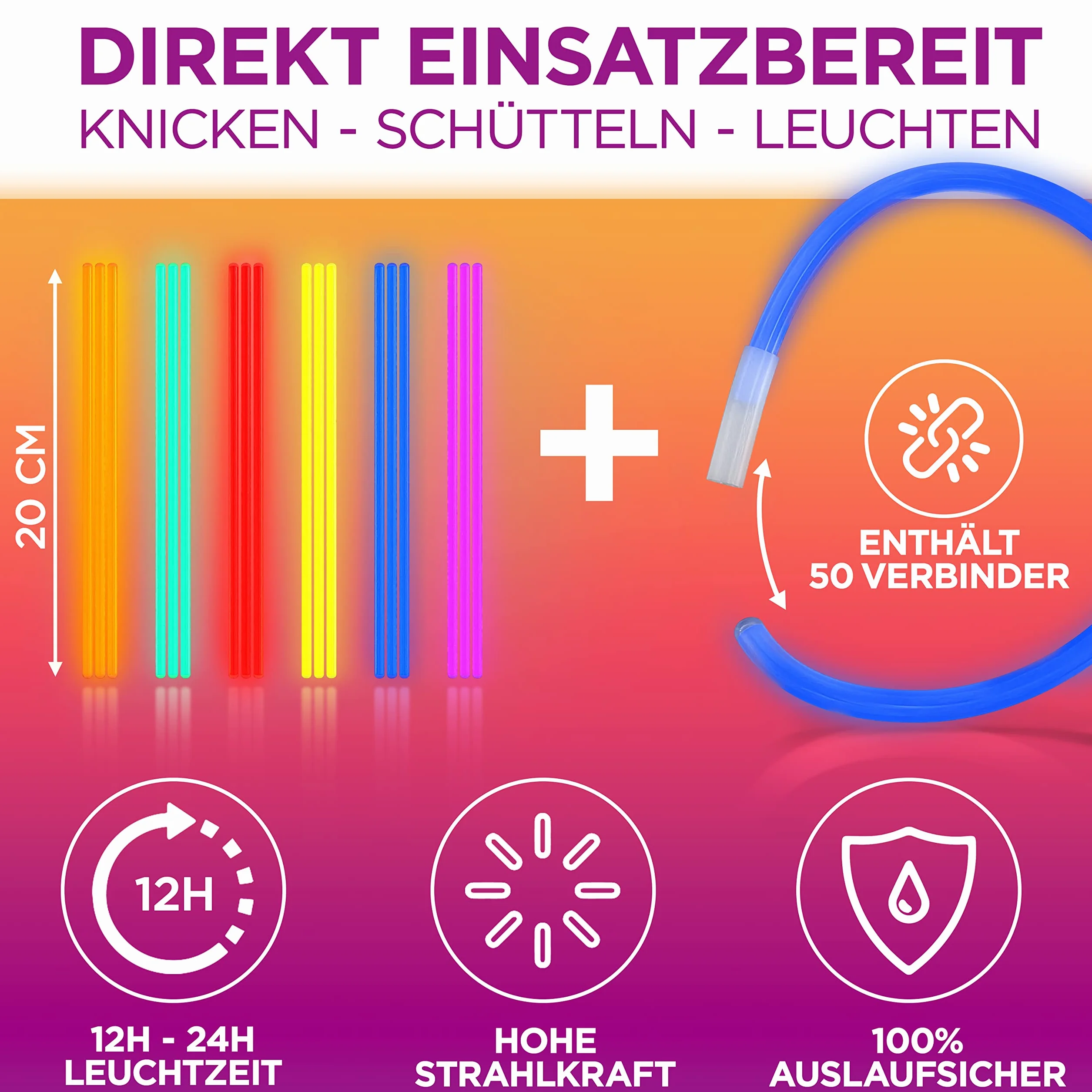 MolinoRC 50x Set de bracelets fluorescents lumineux 6 Couleurs Enfants Accessoires de fête avec connecteurs