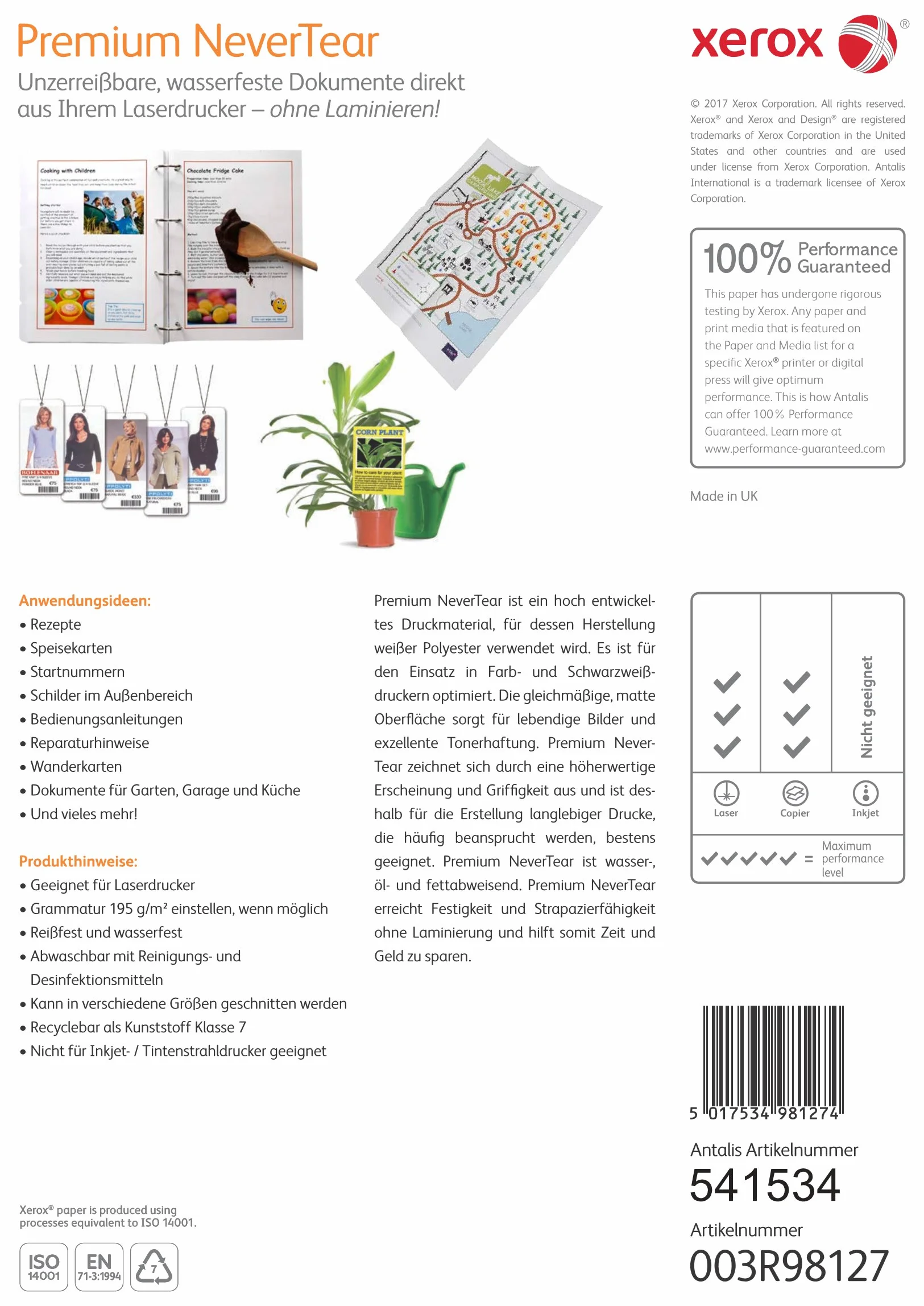 Xerox 003r98127 Premium Never Tear A4 papier blanc 10 feuilles