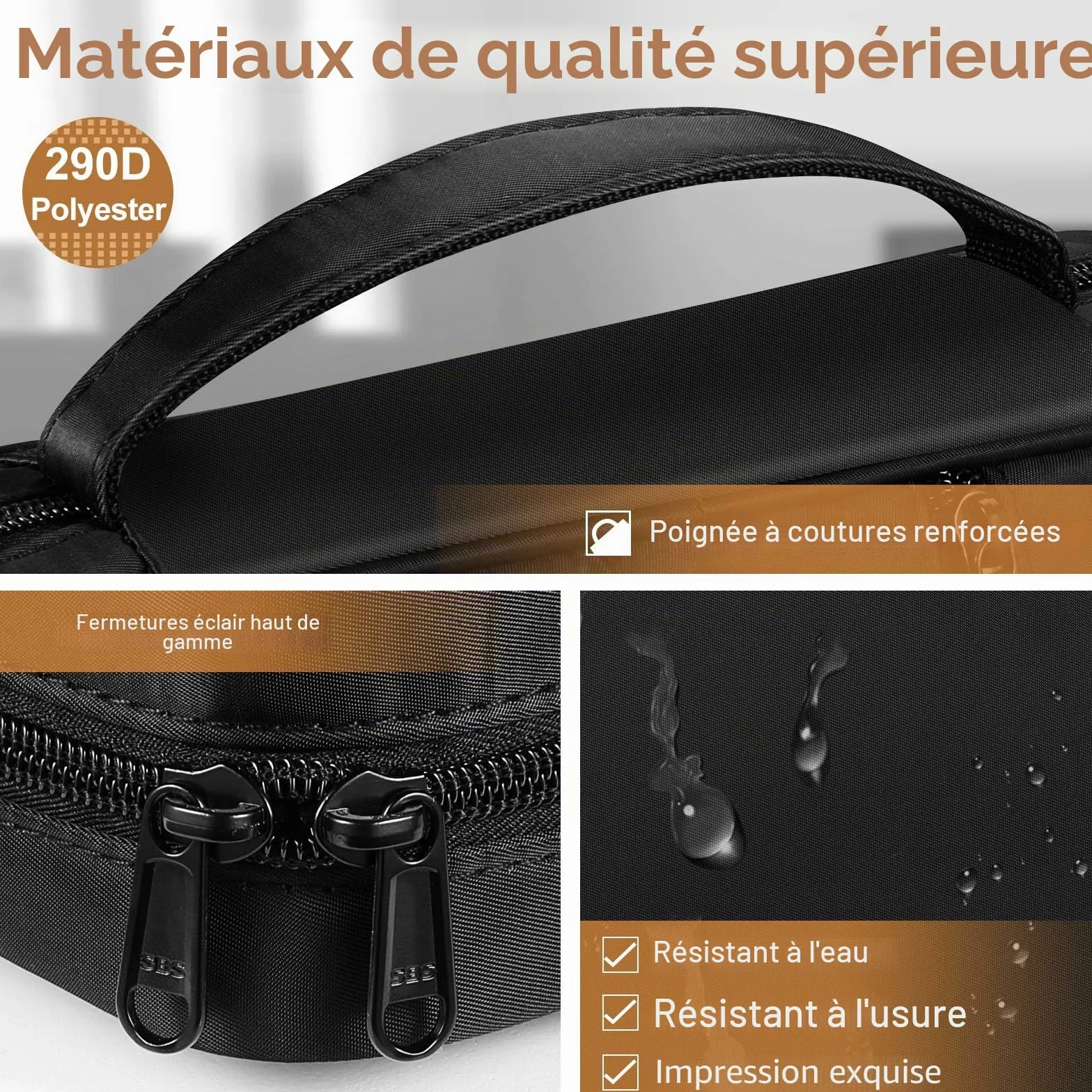 FINPAC Étui de protection Bible avec poignée poche zippée taille standard Noir