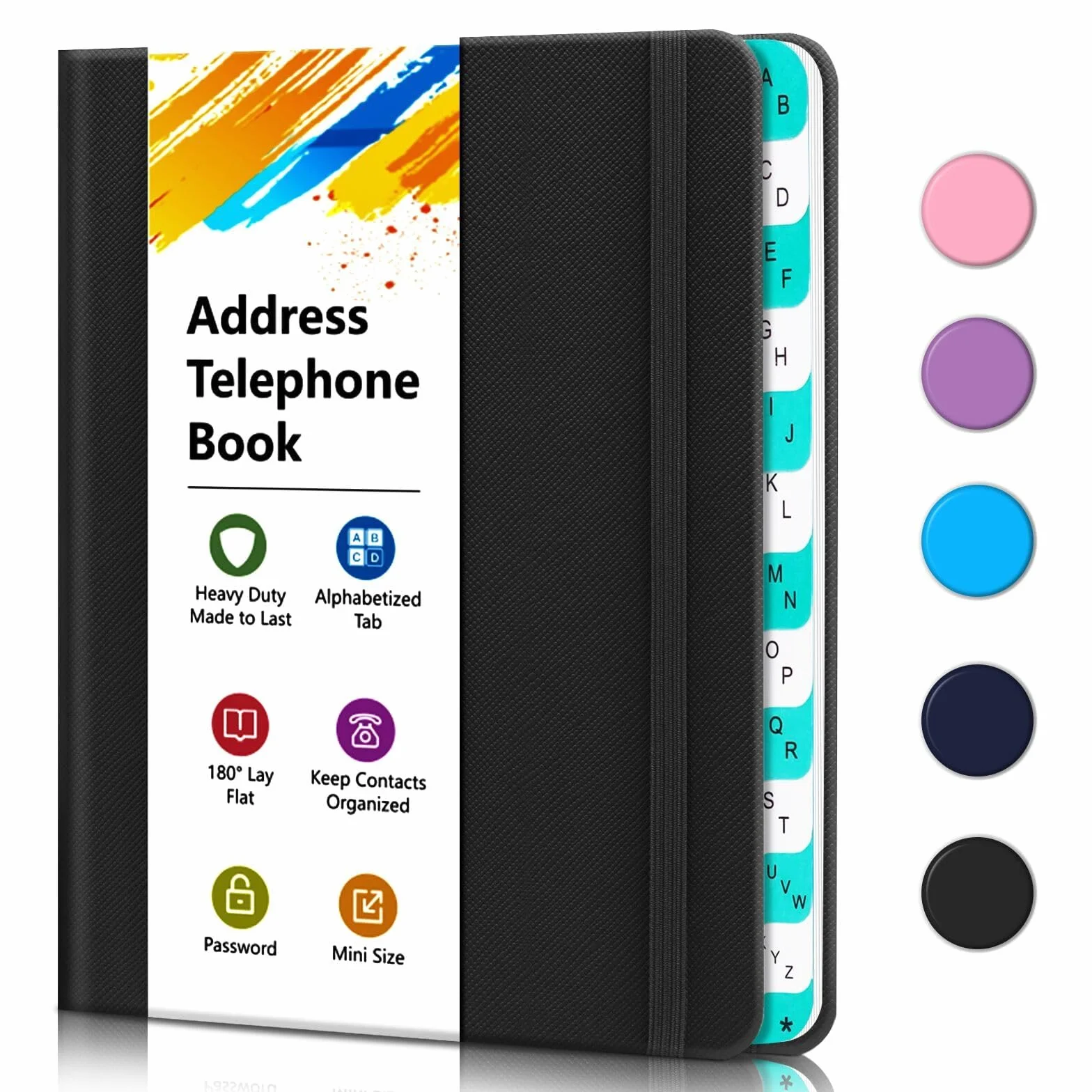 BLESWIN Petit carnet d'adresses de poche avec onglets alphabétiques A-Z, 288 contacts, Noir