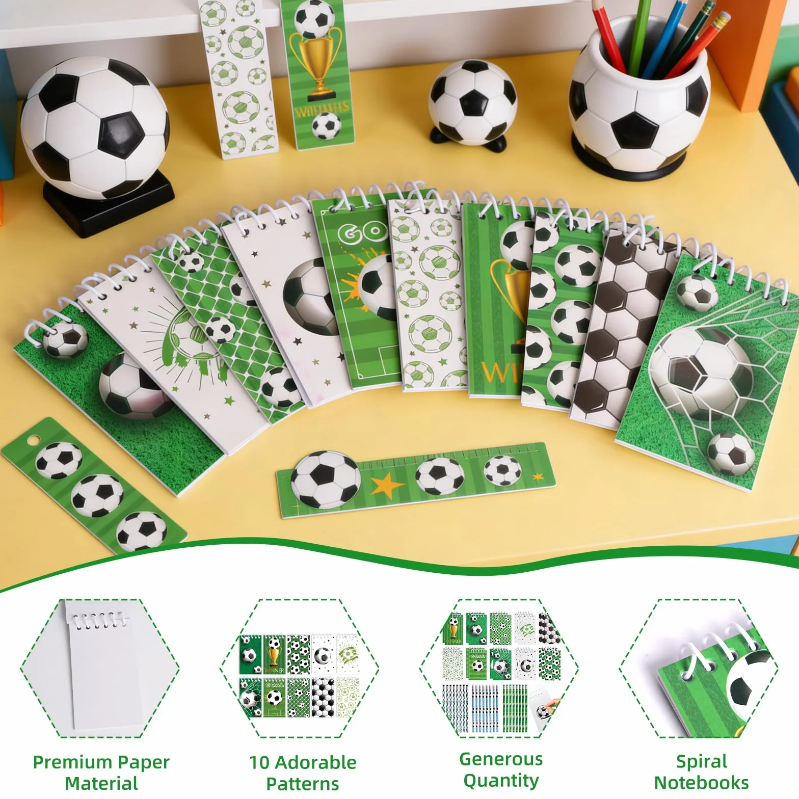 Carnet de notes football 20 pièces 24 crayons pour anniversaire fête classe fournitures bureau