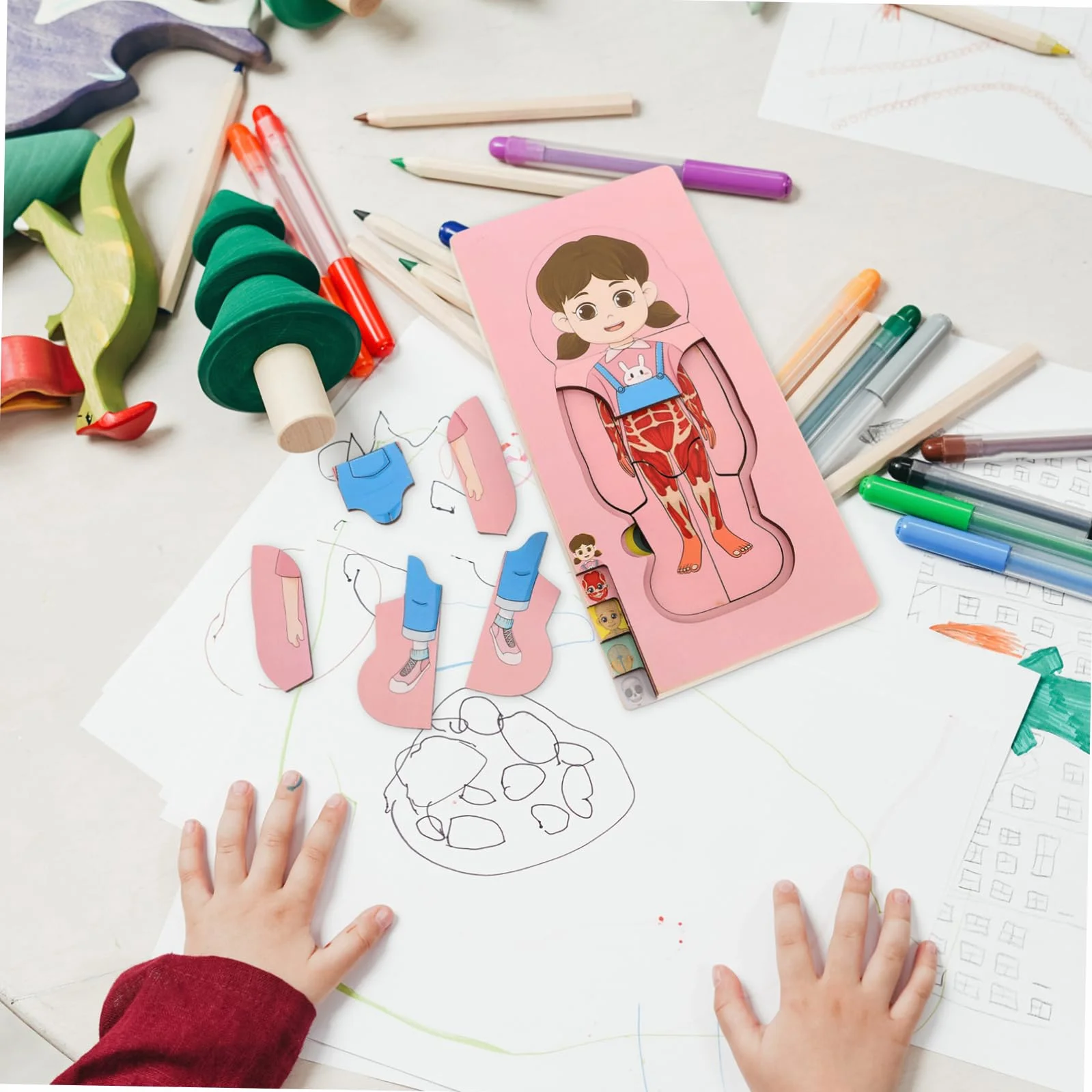 GARVALON Puzzle Éducatif en Bois Corps Humain Modèles d'Organes Jouet à Tiges pour Tout-Petits Éducation STEM