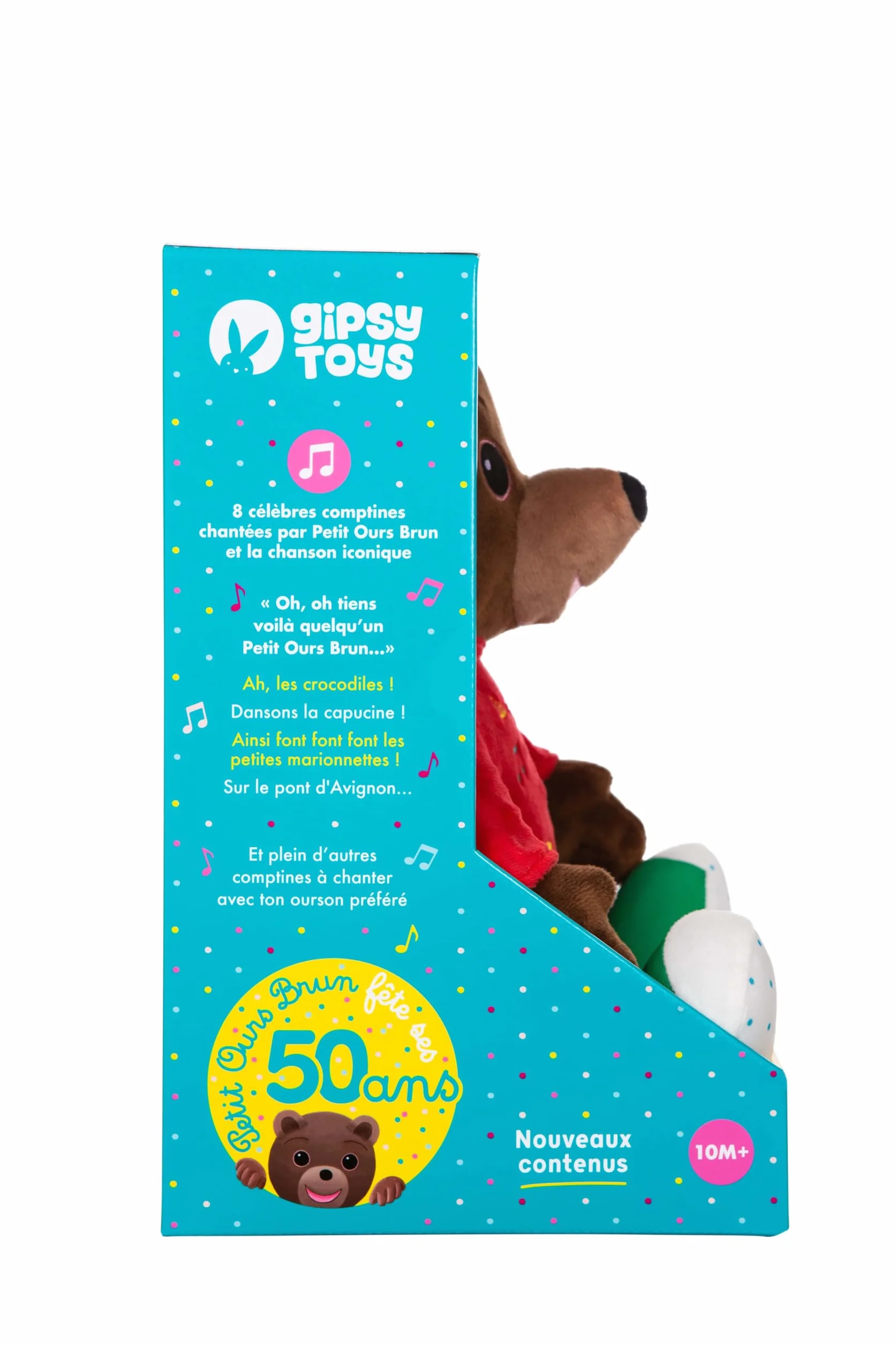 Peluche Interactive Petit Ours Brun 50 Ans 28 cm Marron Rouge Boîte Cadeau Version FR