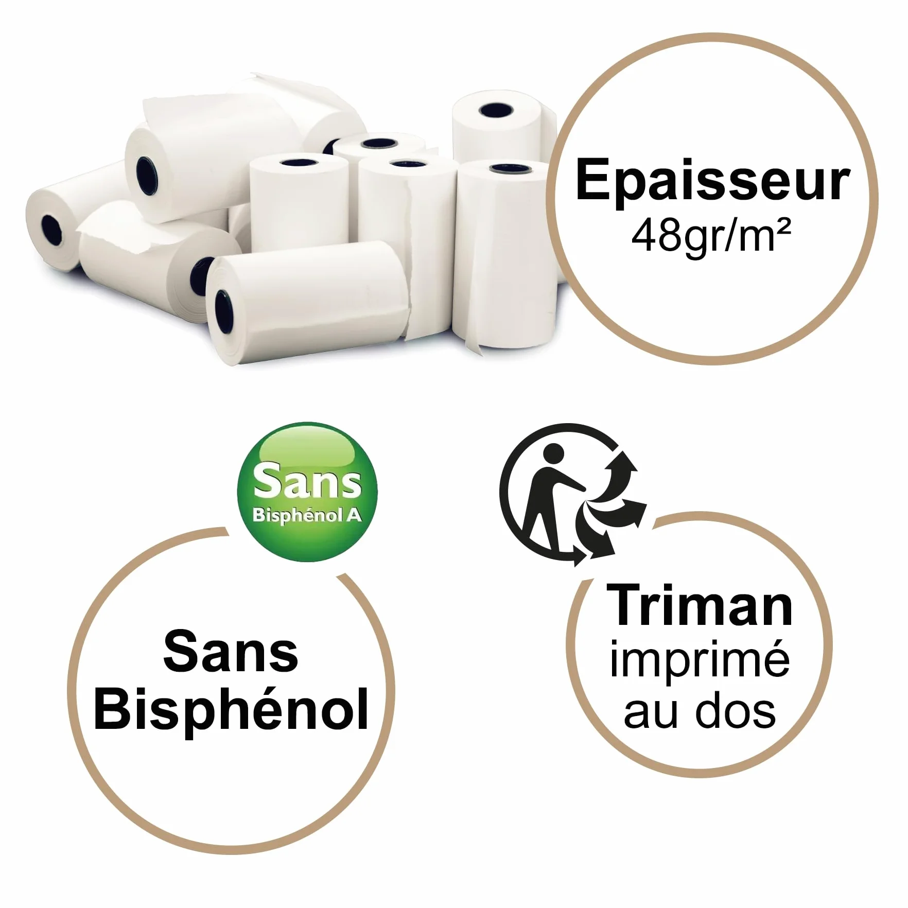 Bobines Papier Thermique CB TPE 57 x 40 x 12mm 16M sans BPA