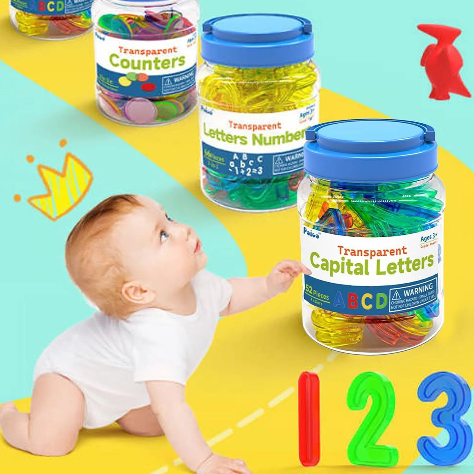 Lettres minuscules transparentes pour table lumineuse - Apprentissage sensoriel - 15 x 10 x 10 cm