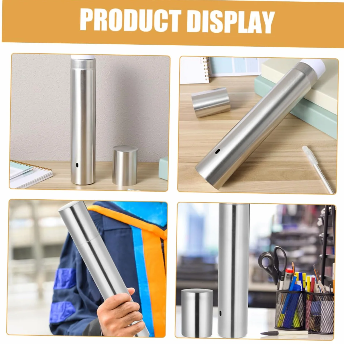 Tube Cylindrique en Acier Inoxydable 11.81 Pouces Rangement Rigide pour Documents Certificats Diplômes