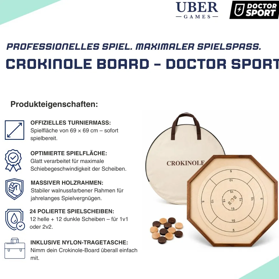 Crokinole Tournament Jeu de Société Canadien, 69 x 69 cm | Jeu officiel, comprenant toutes les pièces et un sac de transport pour un rangement optimal