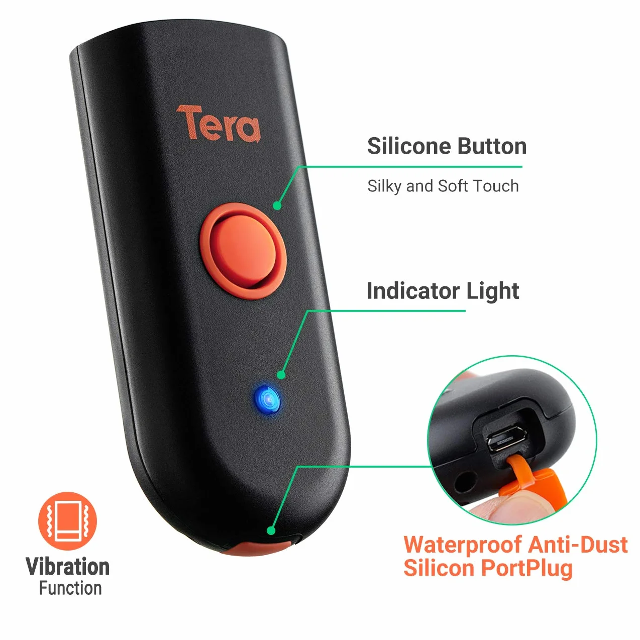 Tera Mini Bluetooth 5.0 Bezprzewodowy Czytnik Kodów Kreskowych 1D 2D 3-en-1 USB Scanner QR Kodów Smartphone iOS Android Windows