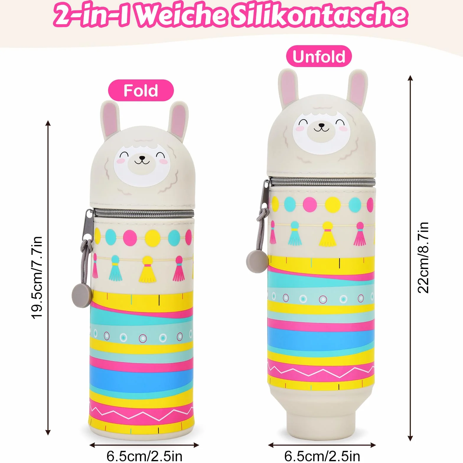 Trousse en silicone souple 2 en 1 Kawaii LAMA, porte-stylo de bureau, hauteur 18,5 cm