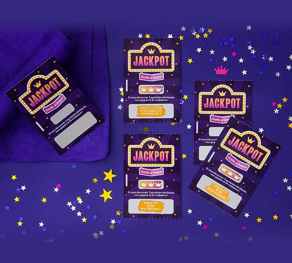 Carte à gratter demande témoin demoiselle d'honneur parrain marraine style ticket de jeu