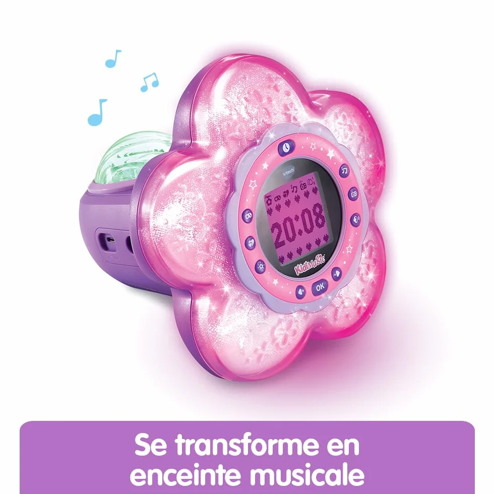 VTech KidiMagic Galaxy Light Rose Radio Réveil Enfant 9 en 1 Effets Lumineux Projection Aurores Boréales Enceinte Jeux
