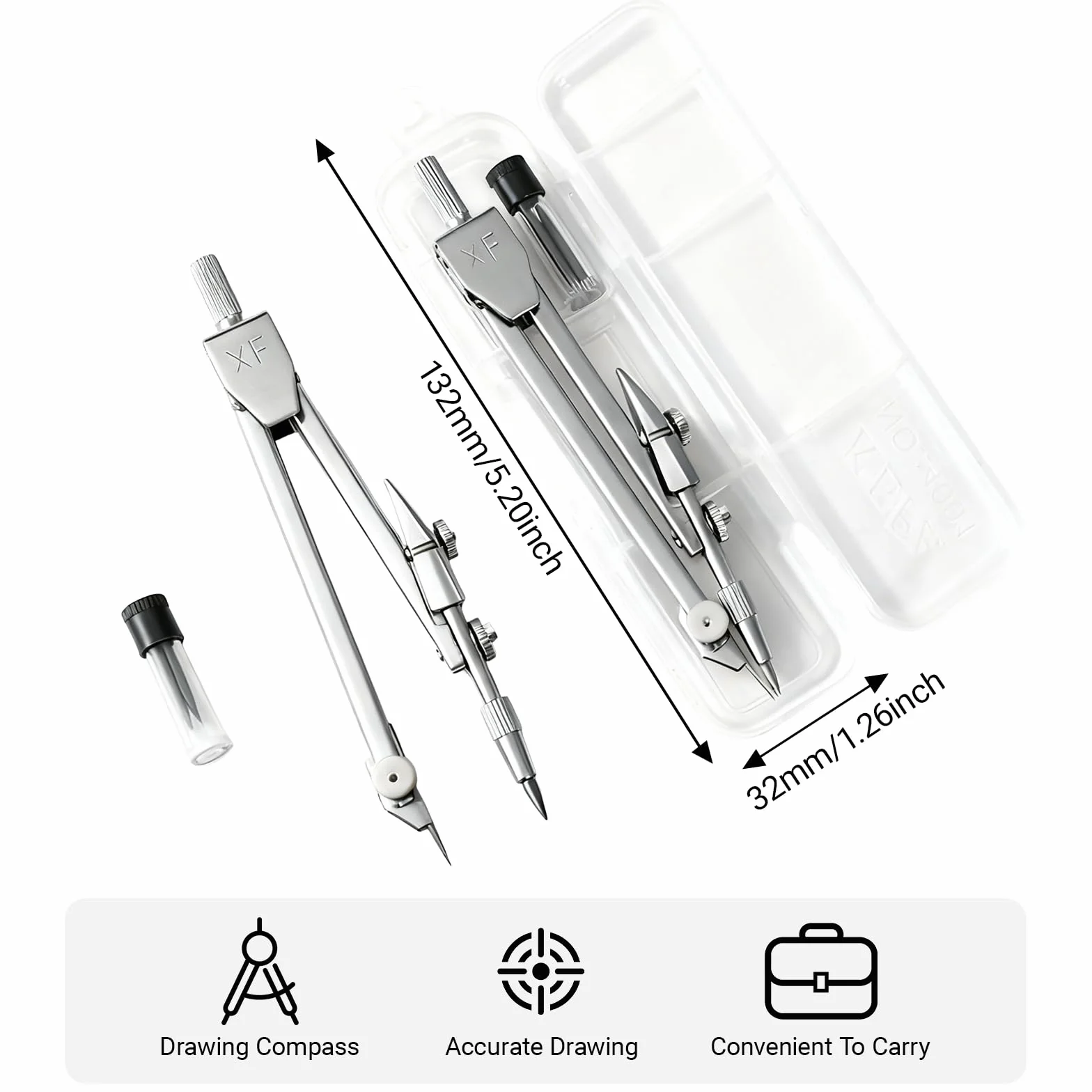 Coffret Compas Métal Professionnel avec Sécurité Protège Pointe et Crayons de Rechange
