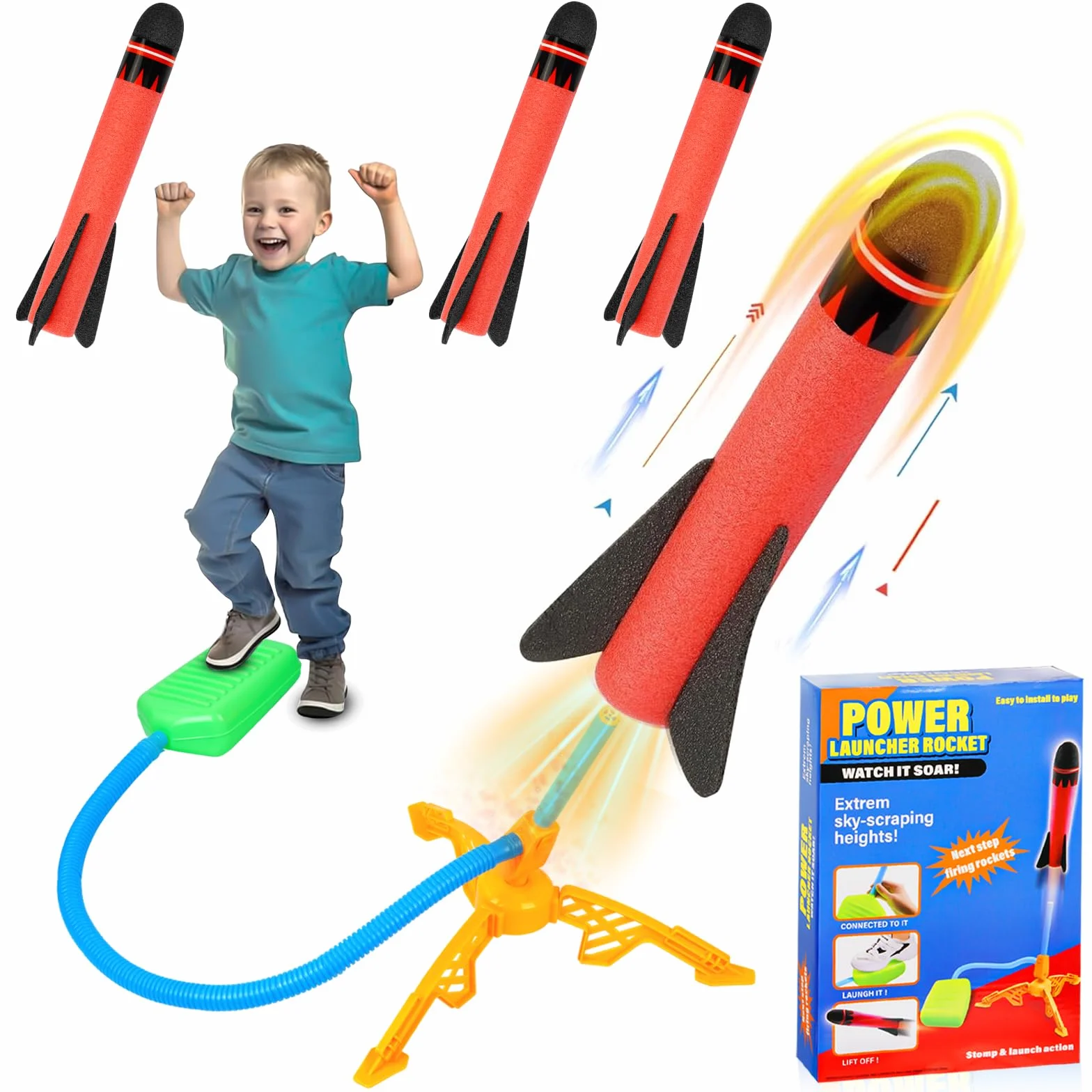 Lanceur de Fusée avec 3 Lance-Rocket en Mousse, Jouet Extérieur Enfant 4-12 Ans