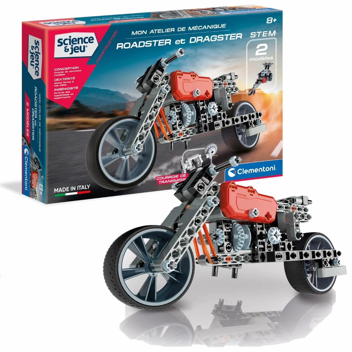 Clementoni Atelier de Mécanique Roadster & Dragster Kit STEM 130 Pièces 8 Ans+
