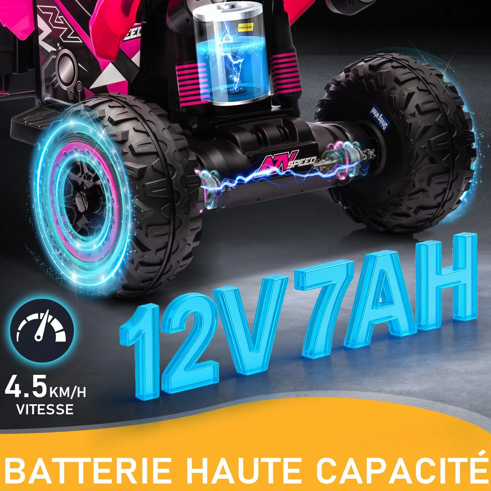 LALAHO Quad Électrique Enfants 12V Voiture Électrique avec LED et Musique ATV pour Enfant 3-8 Ans Rose