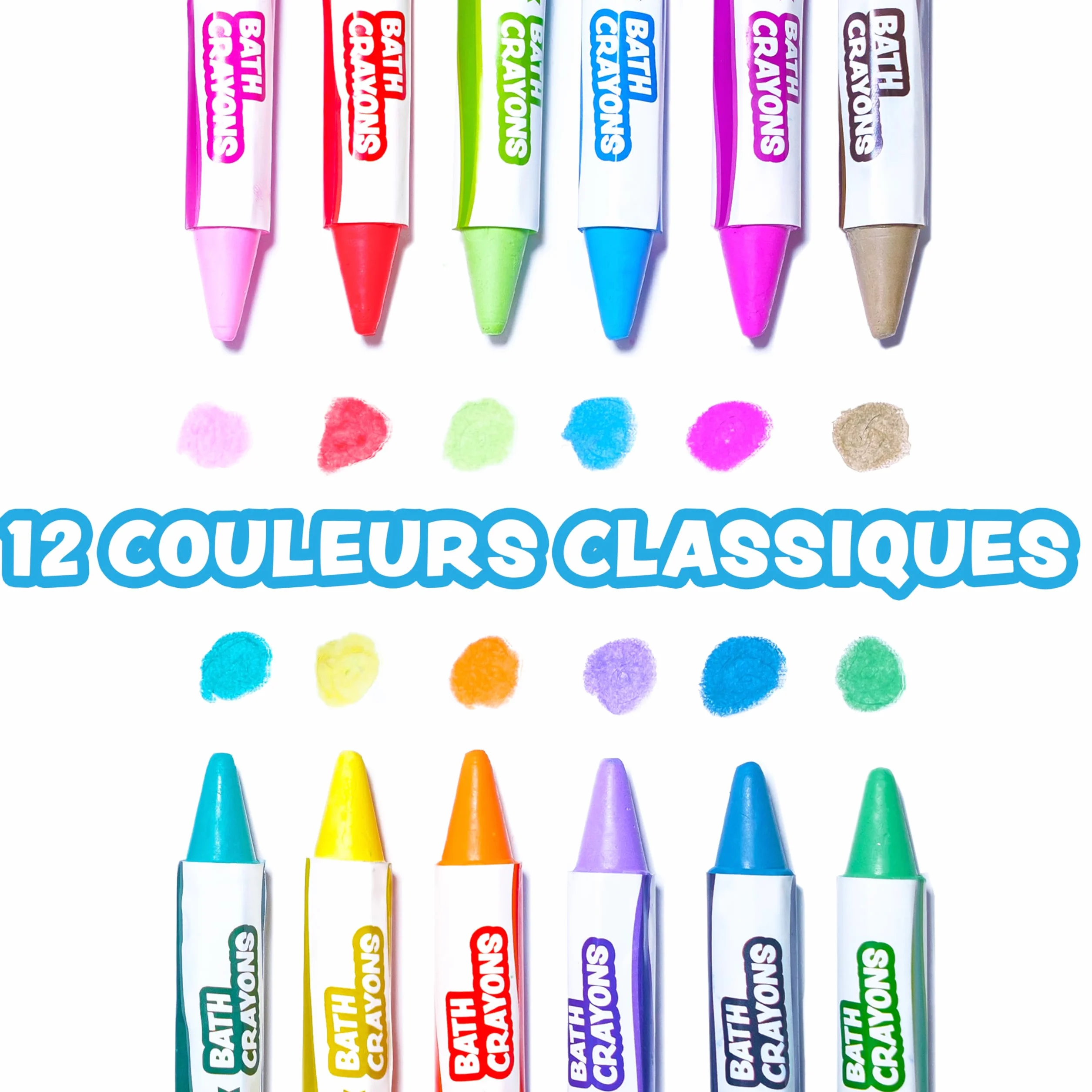 Crayons de Bain Non Toxiques Lavables Lot de 12 Hexagonale pour Enfants