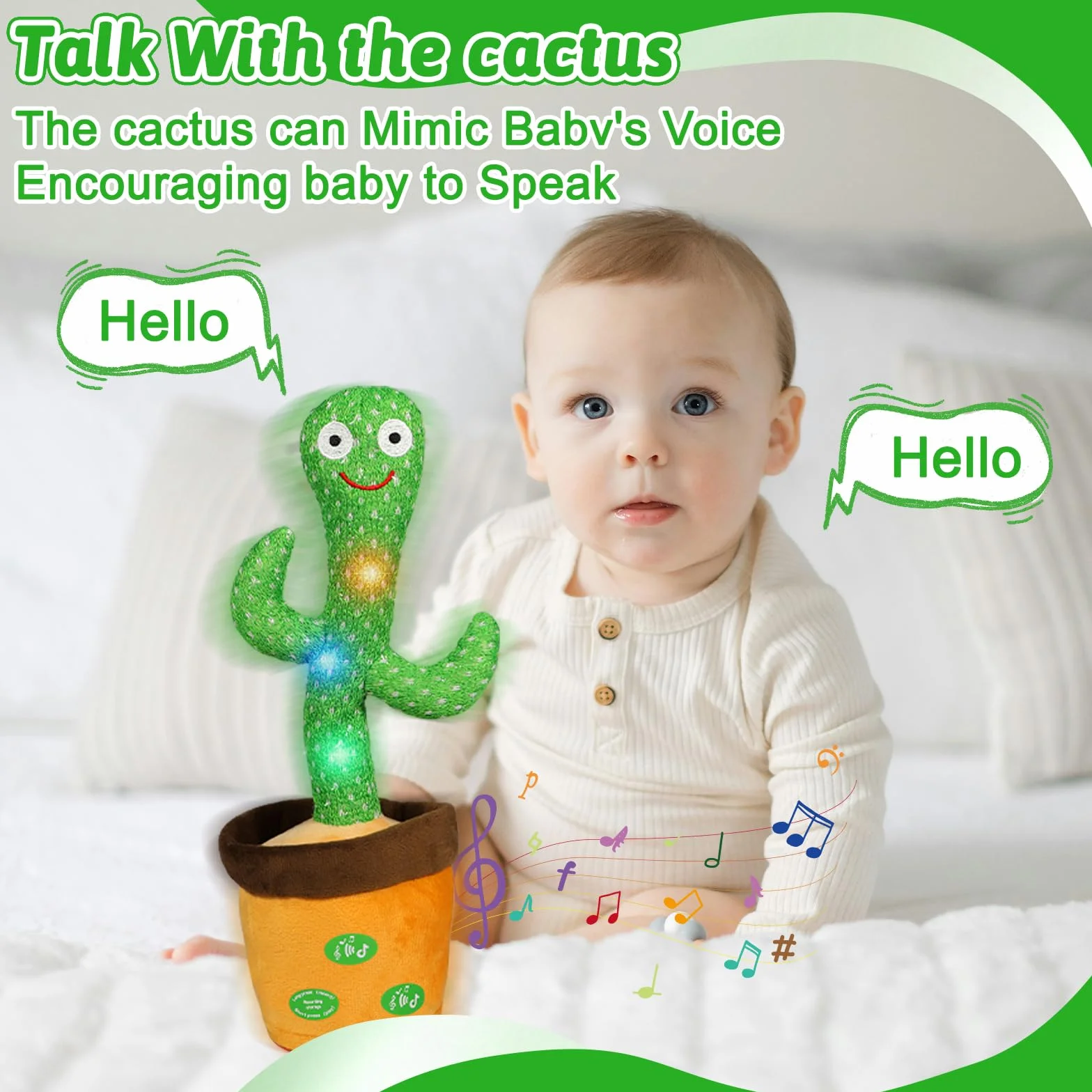 MeHoo Cactus Qui Danse et Répète avec Contrôle du Volume Jouet Éducatif pour Bébé