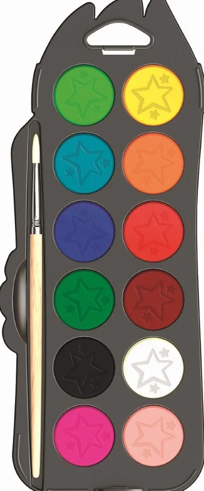 Maped Palette de Peinture à l'Eau 12 Pastilles de Gouache Pinceau Inclus Couleurs Vives