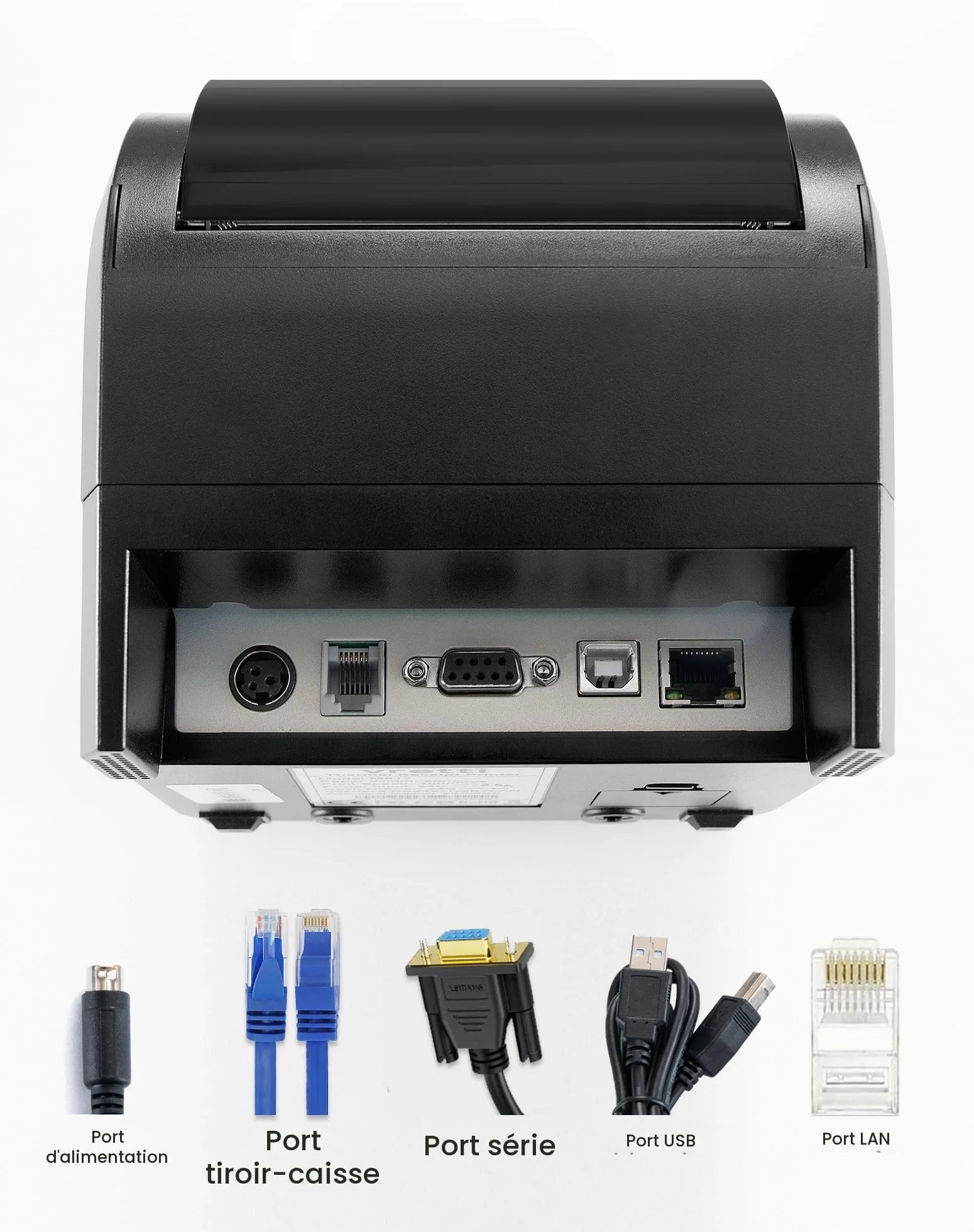vretti Imprimante de Reçus Thermique 80mm, POS Imprimante Ticket de Caisse avec Support de Coupe Automatique, USB+LAN+Serial