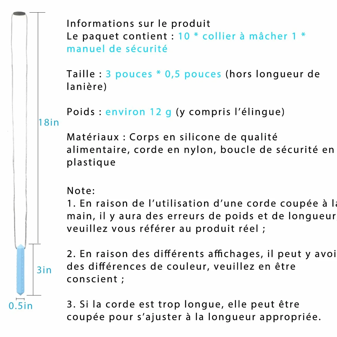 Lot de 10 Collier de Mastication pour Enfants TDAH, Machouilleur Chewy Tube 3 Ans+