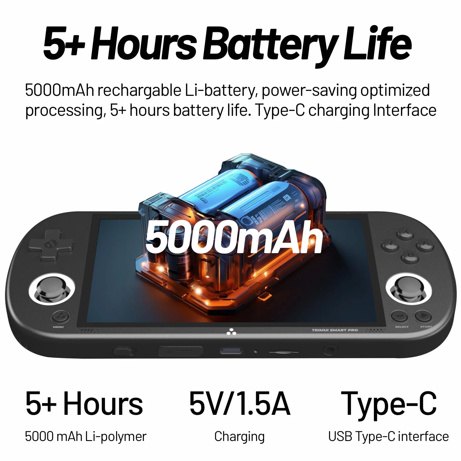 Console de jeu portable TRIMUI Smart Pro 64 Go 5000 mAh 10 000 jeux Linux écran IPS HD 5 pouces noir