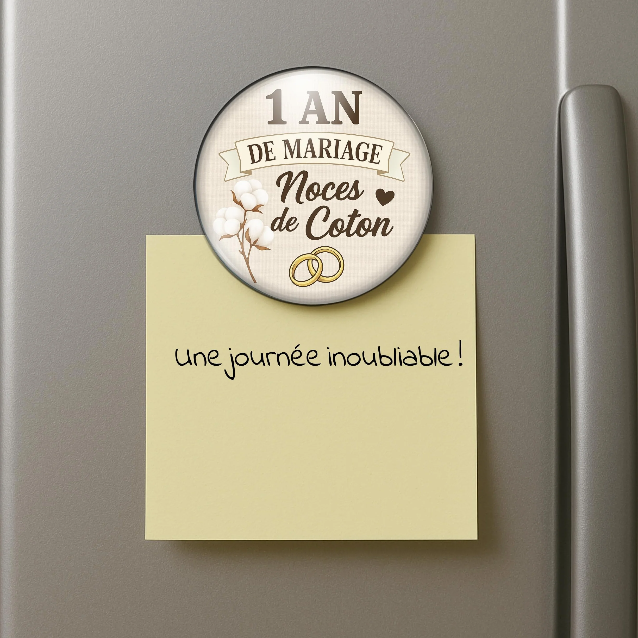 Magnet aimant Noces de coton 3,8 cm – Cadeau 1 an de mariage pour couple