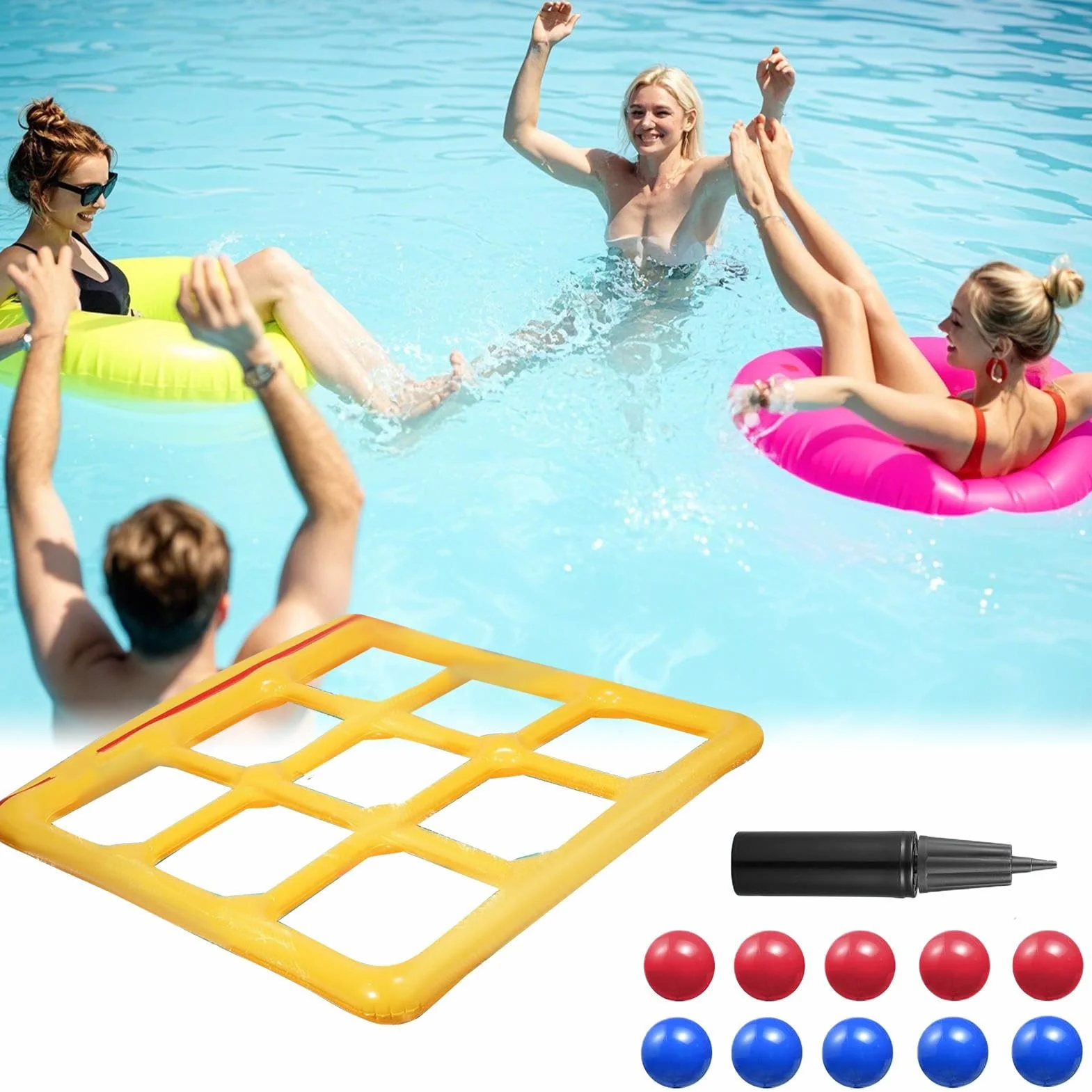 Jeu De Piscine Gonflable Morpion avec 10 Balles pour 2-10 Joueurs Adultes Enfants