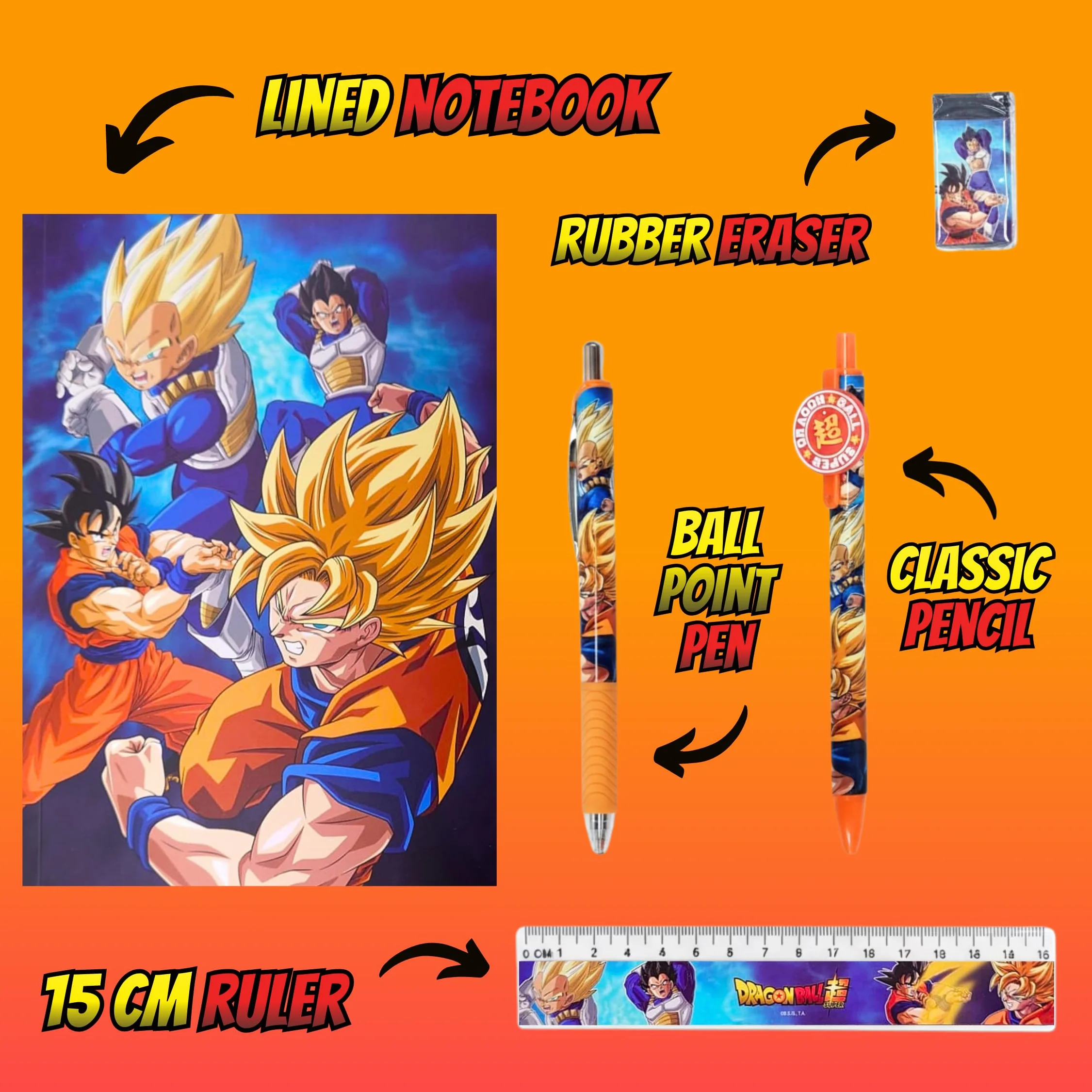 Dragon Ball Z Ensemble de Papeterie Cahier Règle Crayon Stylo Coffret Cadeau