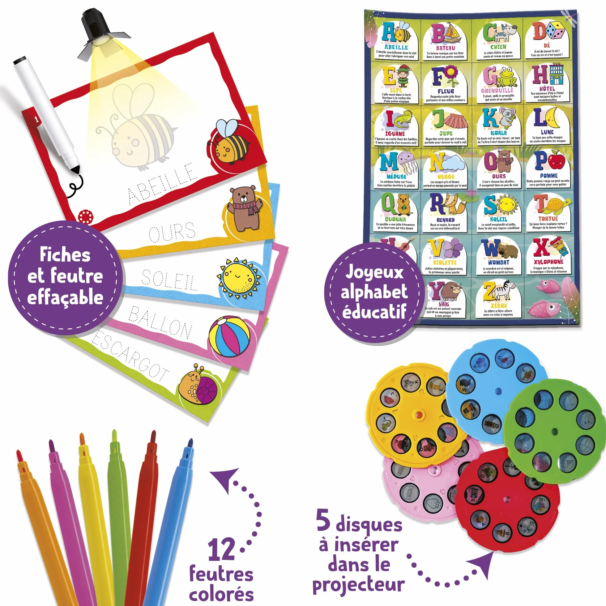 Lisciani CAROTINA Tableau Projecteur LED Enfants 3 Ans Jeux Educatifs Apprendre Alphabet Ecrire Dessiner Feutres Fiches