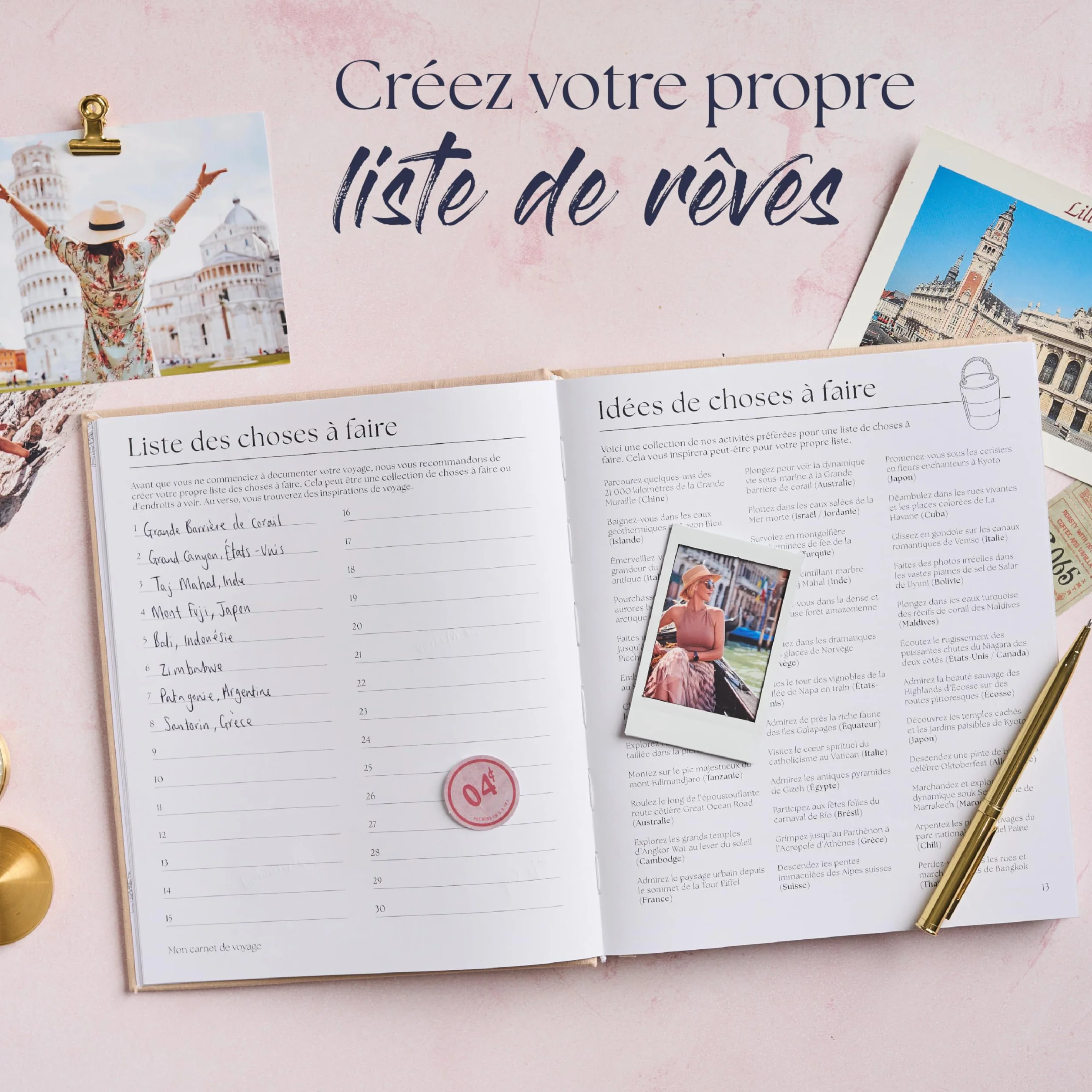 Carnet de Voyage à Remplir Journal de Voyage Cahier de Voyage Livre de Souvenirs Adulte Bucket List 16 Voyages Bleu marine