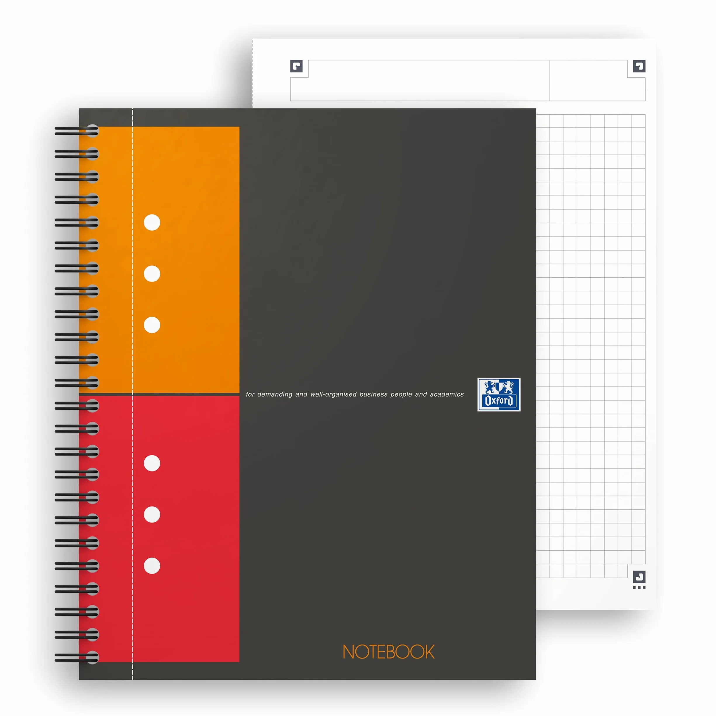 OXFORD Cahiers NOTEBOOK spirale A5+ 160p 80g 5x5 Couverture Rigide Gris