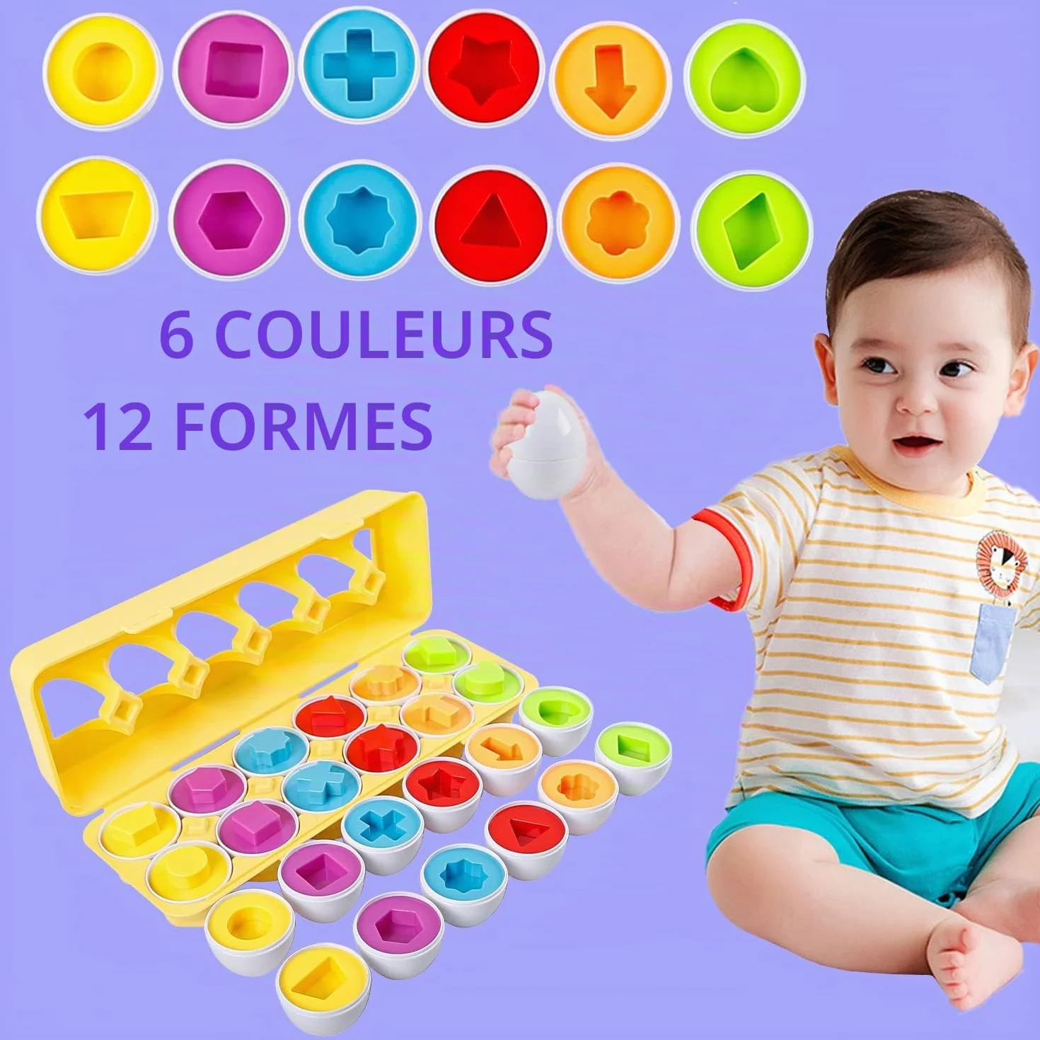 Jouets D'oeufs Correspondant Puzzle Montessori Oeufs Éducatifs Géométrique, Enfants Enseignement Précoce Reconnaître Les Formes de Couleur Patchwork, 2 Ans Boîte à œufs